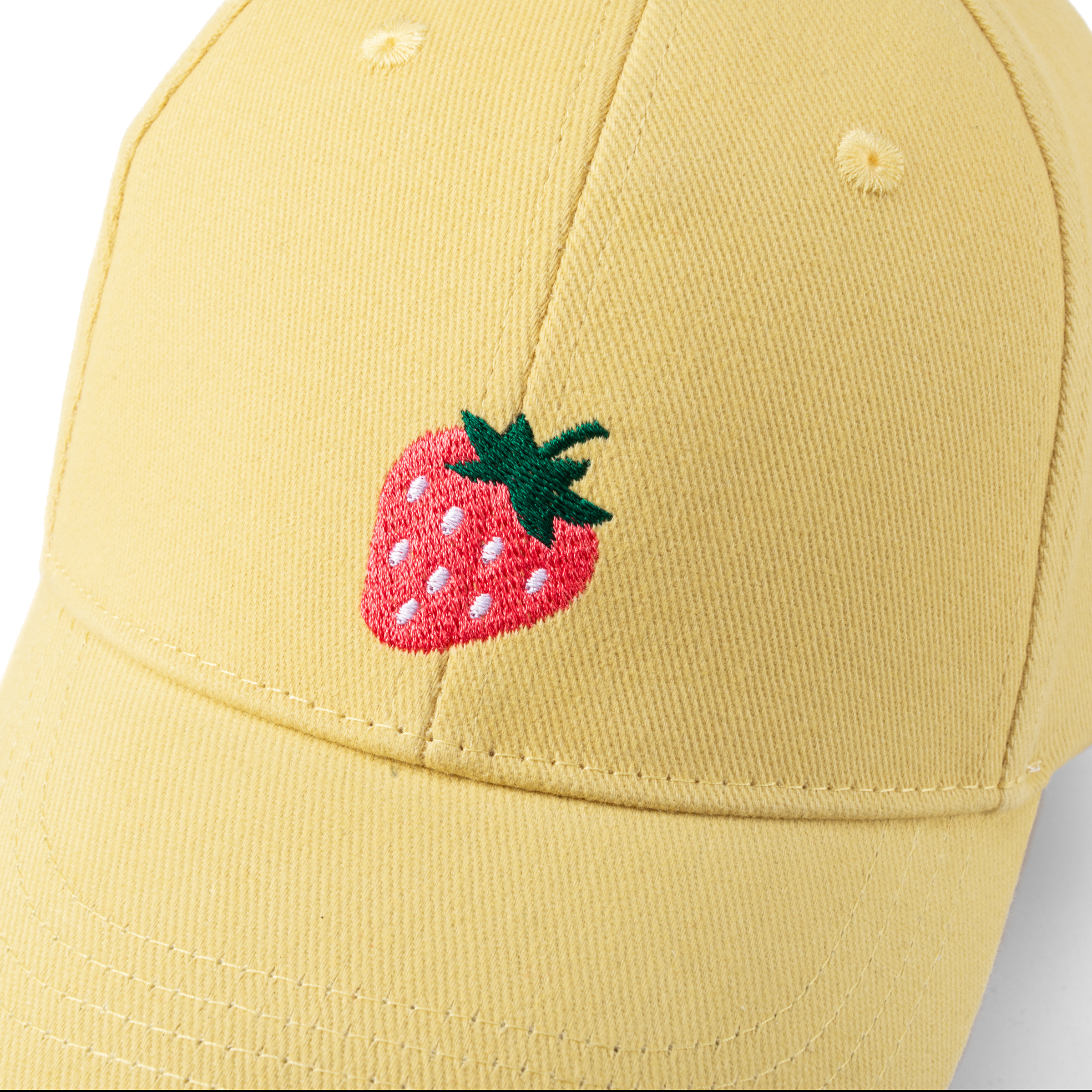 Girls Strawberry Baseball Hat, Vintage Yellow Cotton, Adjustable Sun Cap 3-7y