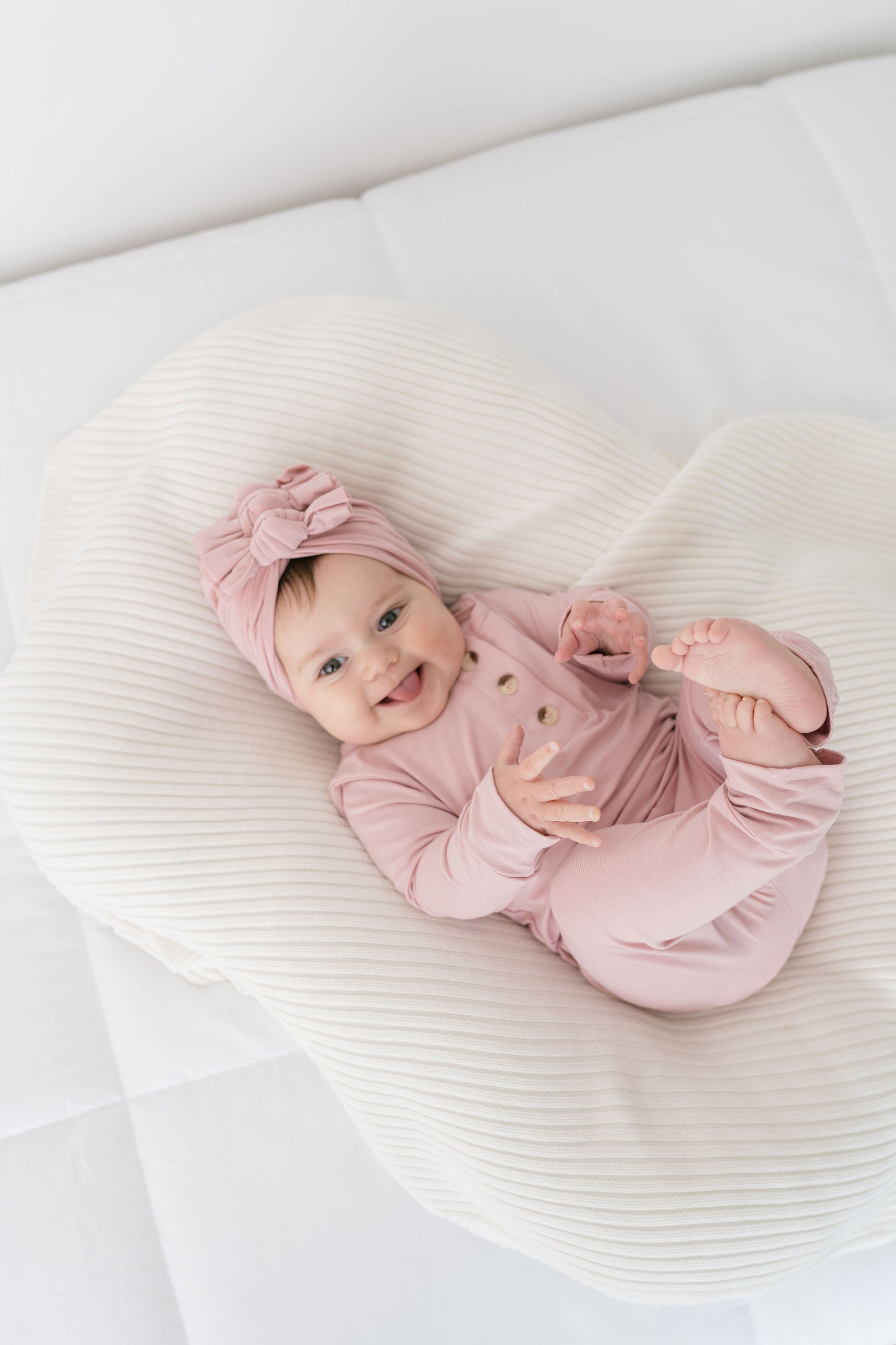 Top And Bottom Outfit, Hat And Headband Set (newborn - 12 Months) - Dusty Rose