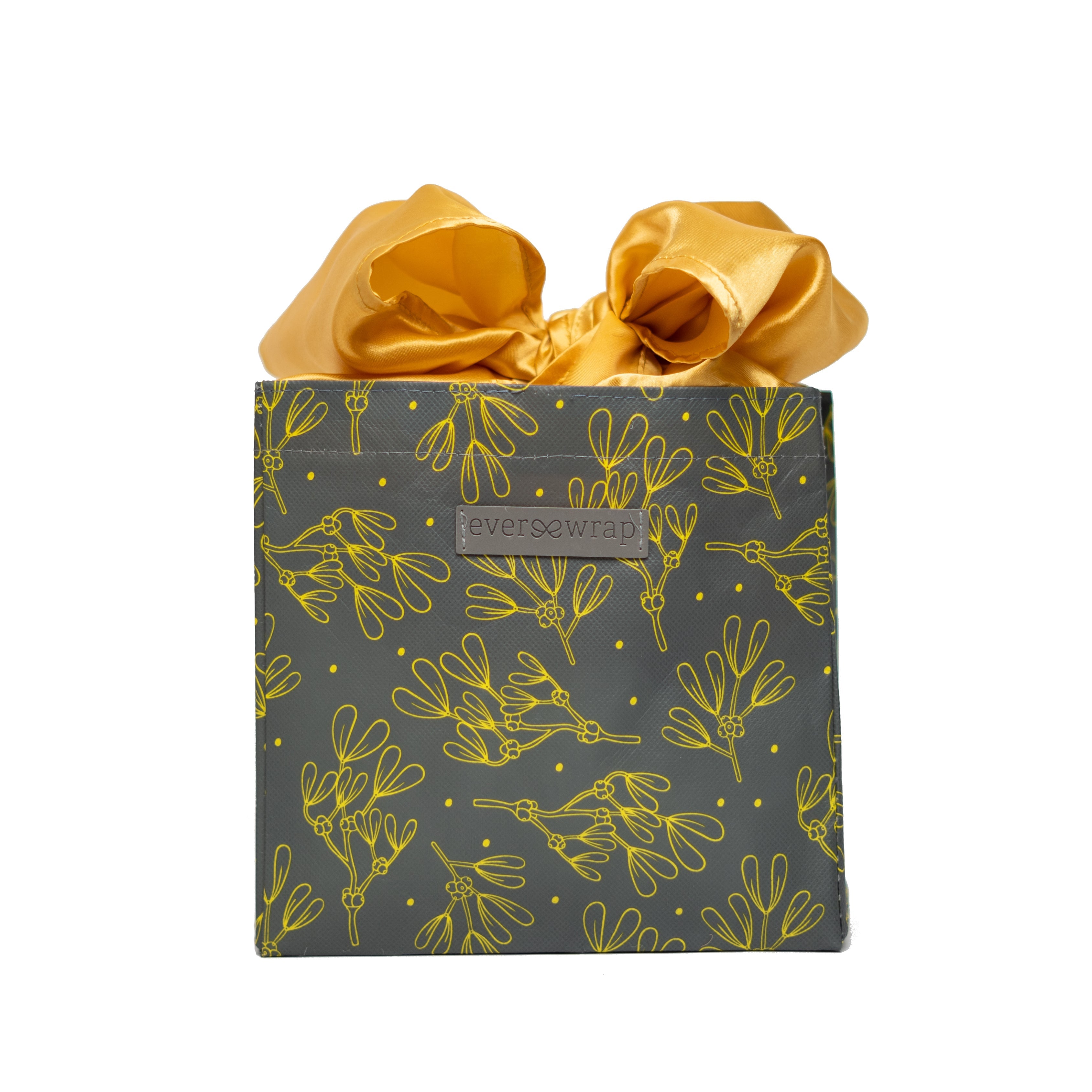 Everbag: Small Grey And Gold Floral Print With Gold Satin Bow