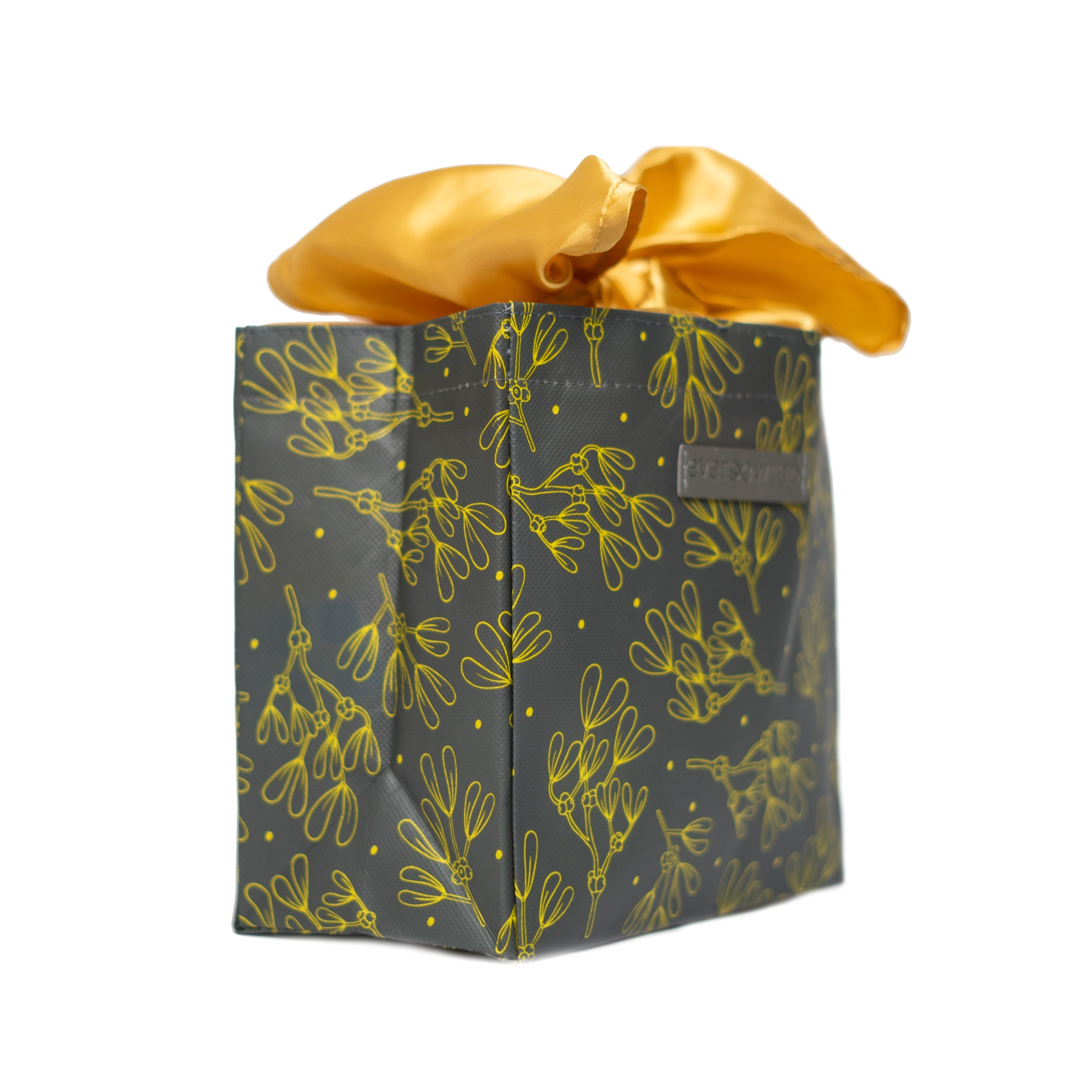 Everbag: Small Grey And Gold Floral Print With Gold Satin Bow