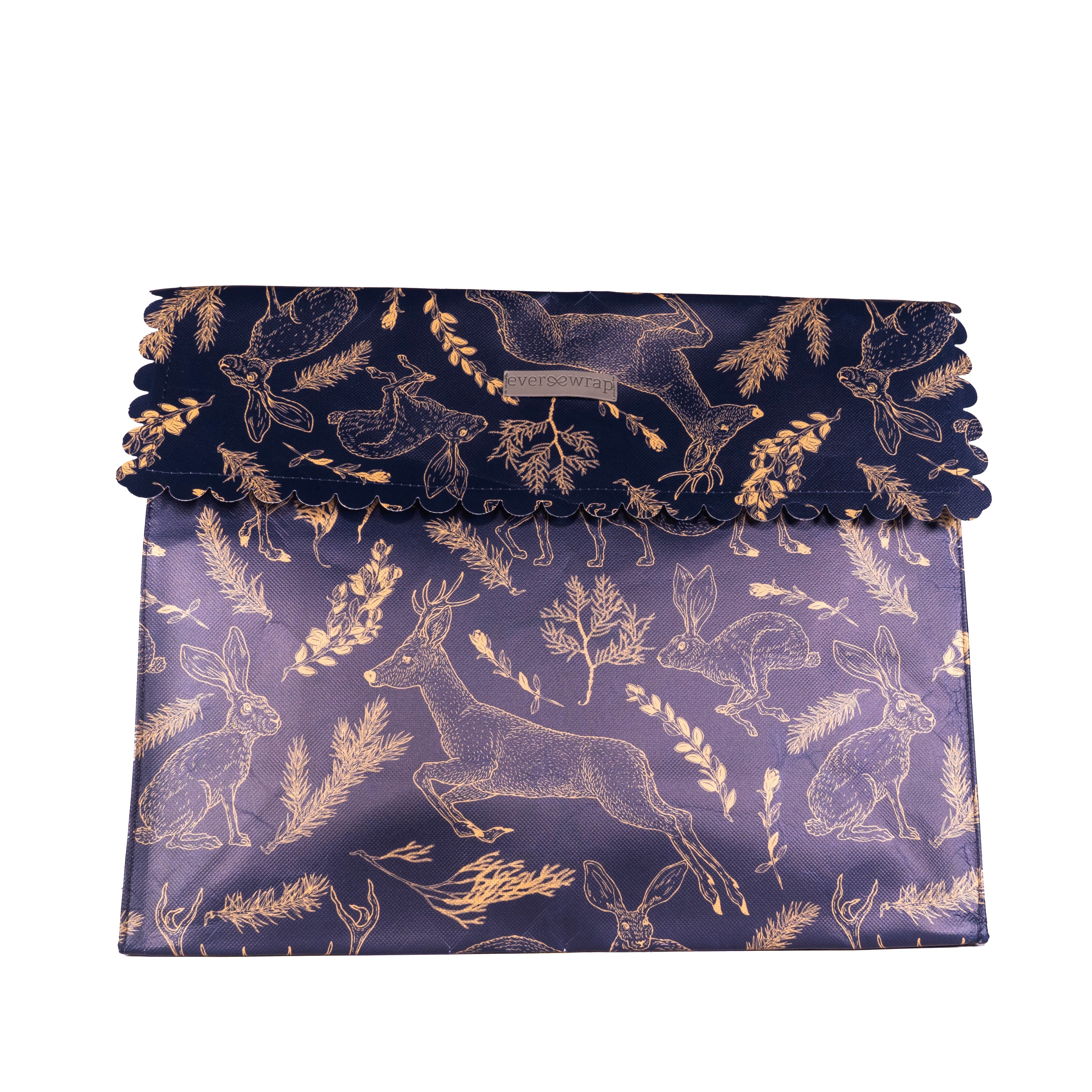 Everenvelope: Large Navy Reusable Gift Bag With Forest Animals And Magnetic Closure