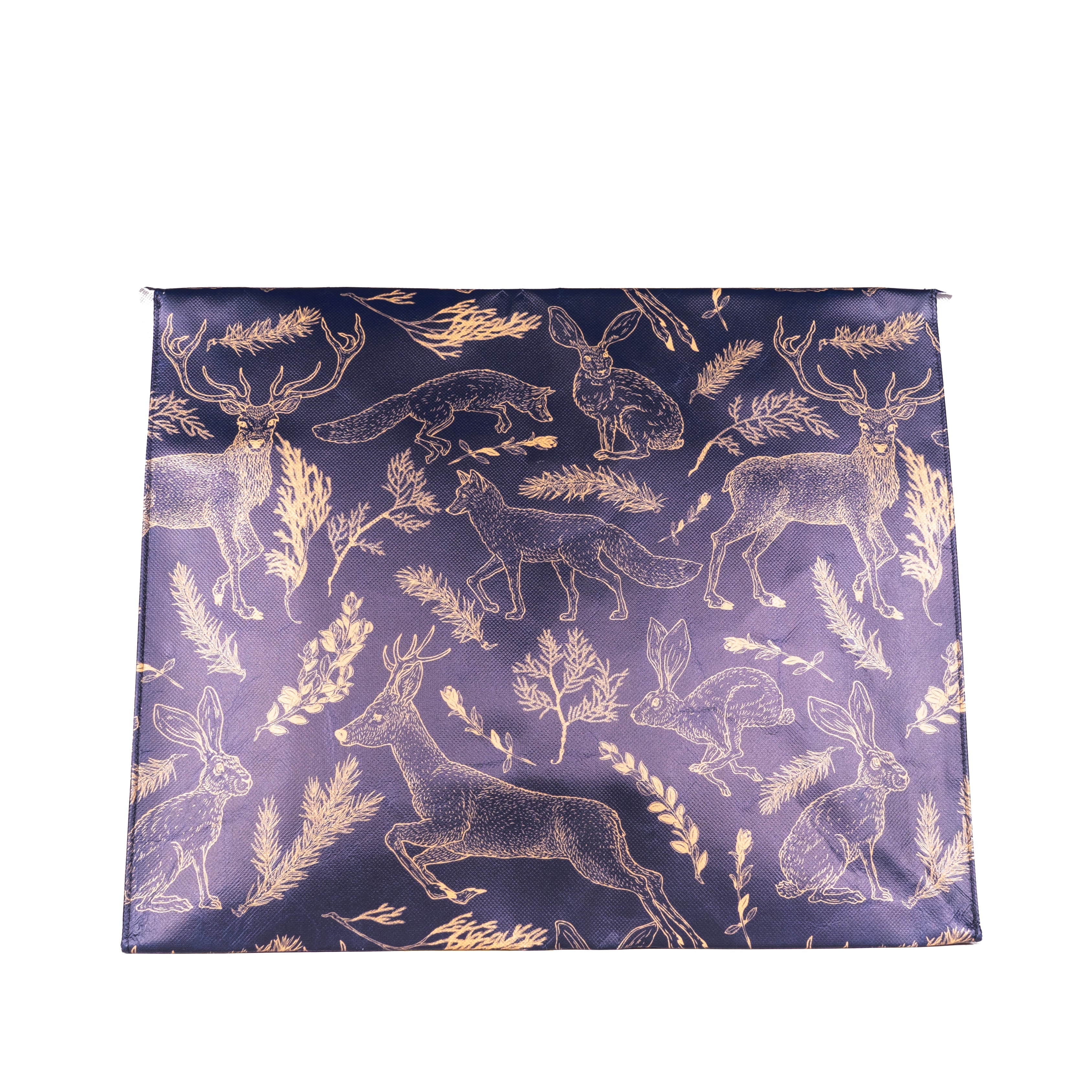 Everenvelope: Large Navy Reusable Gift Bag With Forest Animals And Magnetic Closure