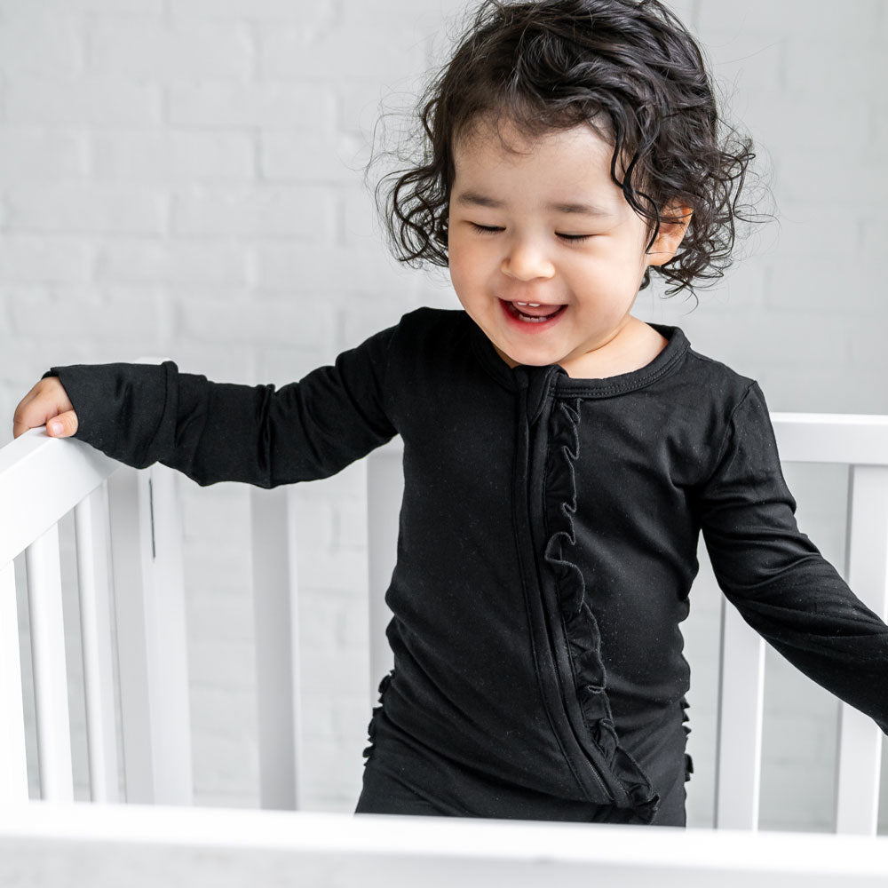 Allie Black Bamboo Ruffle Convertible Footie (2t-4t)