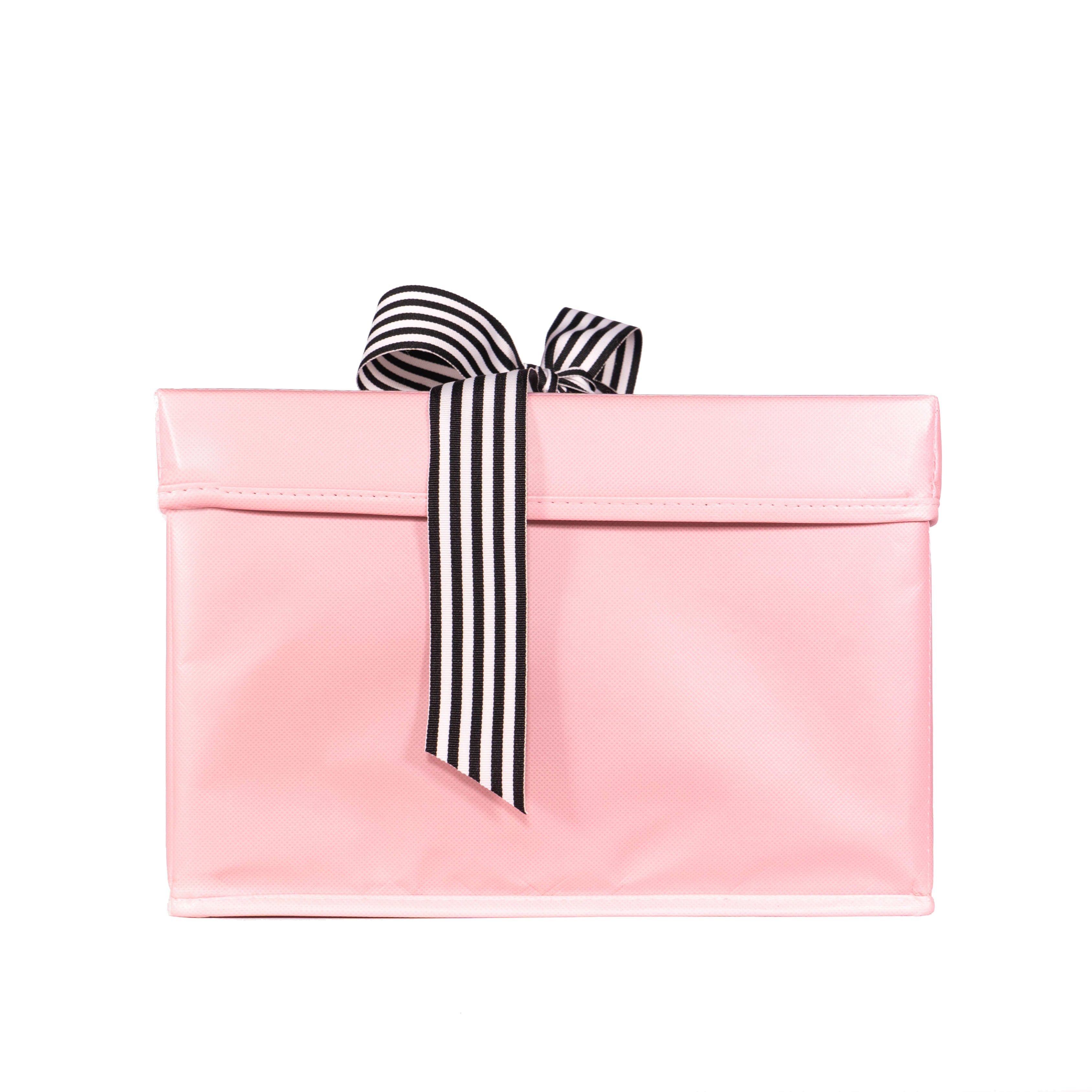 Everbox: Medium Pink Collapsible Gift Box With Black + White Grosgrain Ribbon