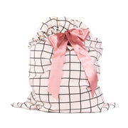 Evertie: Large Tie Bag With Black Grid Pattern And Satin Ribbon Closure