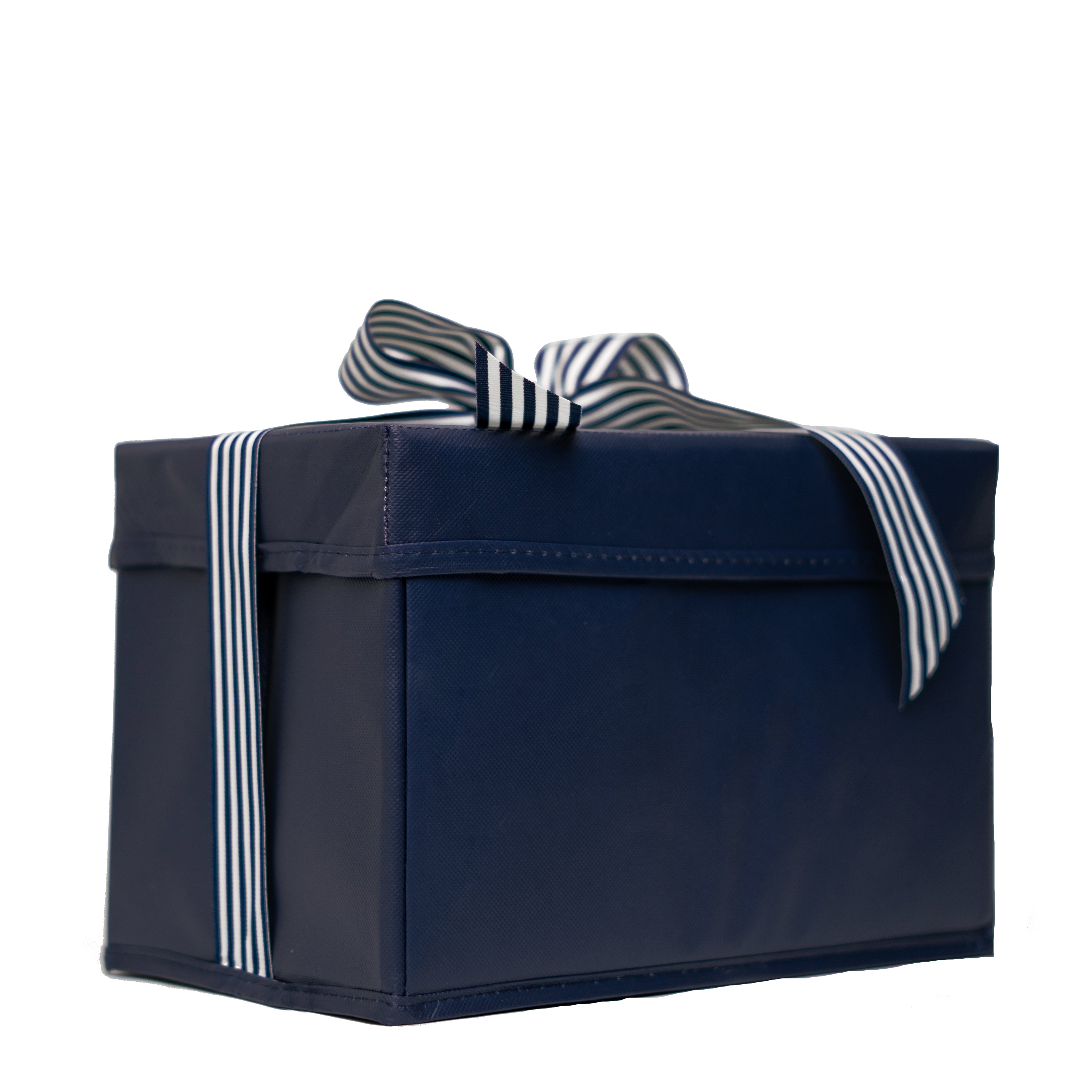 Everbox: Medium Navy Blue Collapsible Gift Box With White + Navy Grosgrain Ribbon