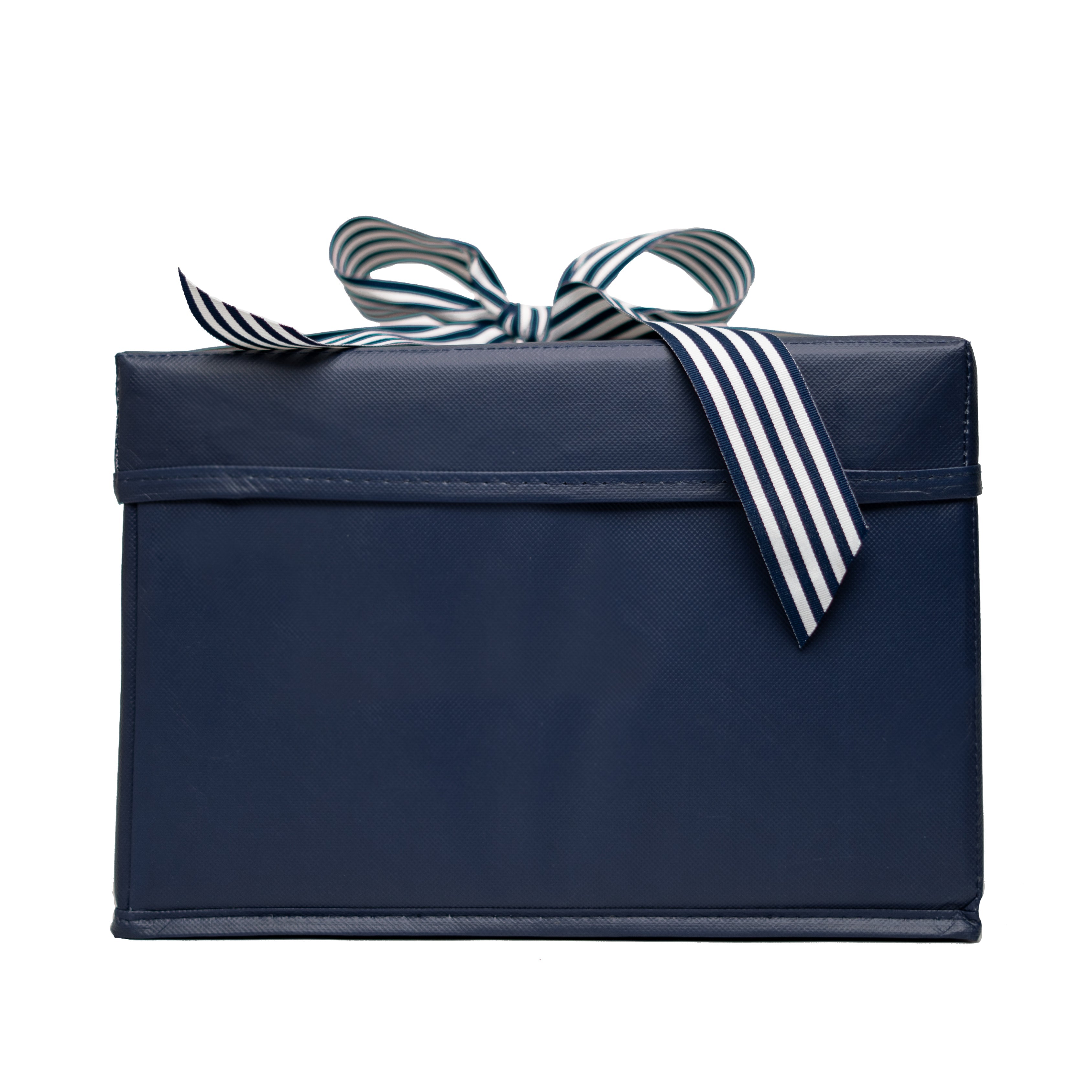 Everbox: Medium Navy Blue Collapsible Gift Box With White + Navy Grosgrain Ribbon