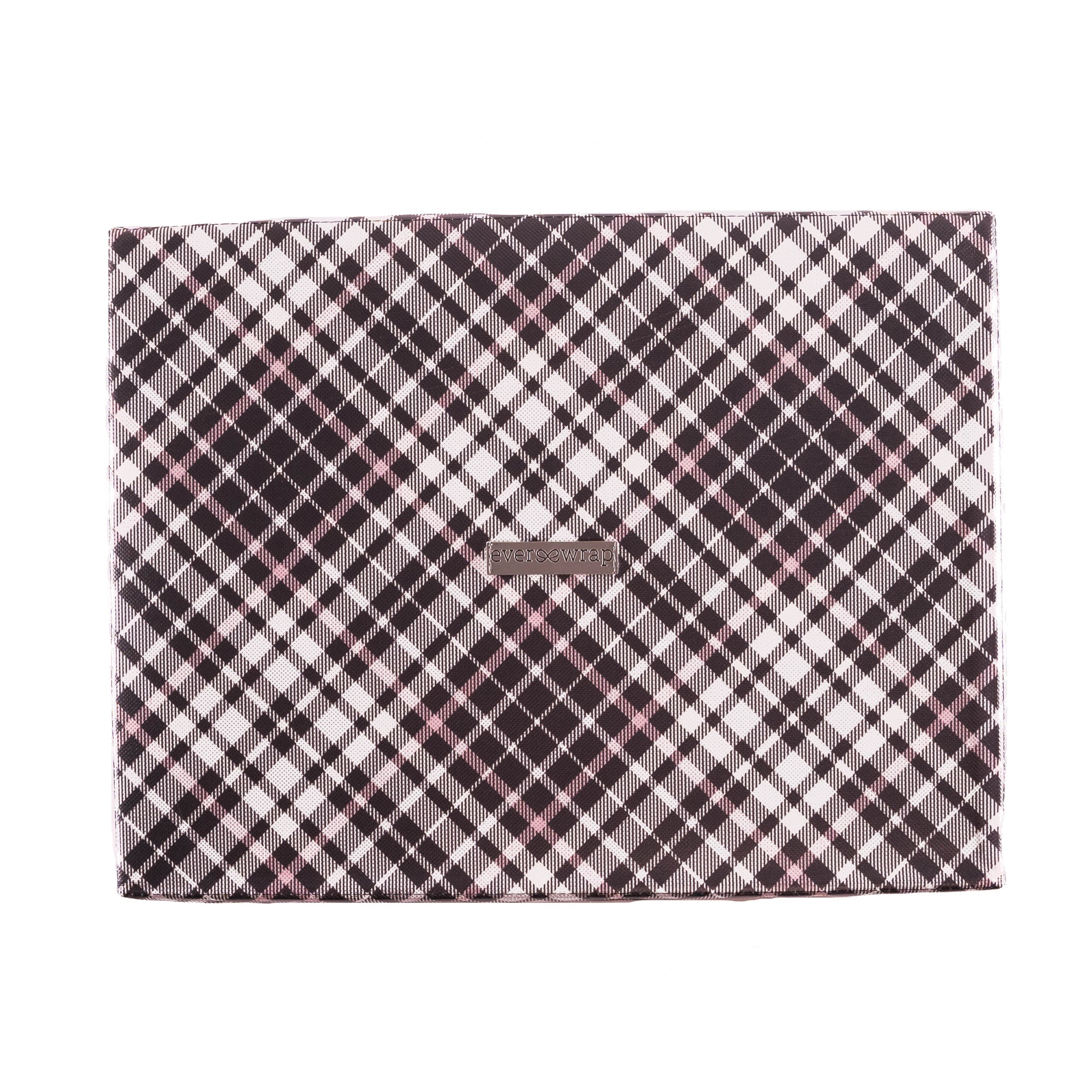 Everbox: Large Pink Plaid Collapsible Gift Box With White Satin Ribbon