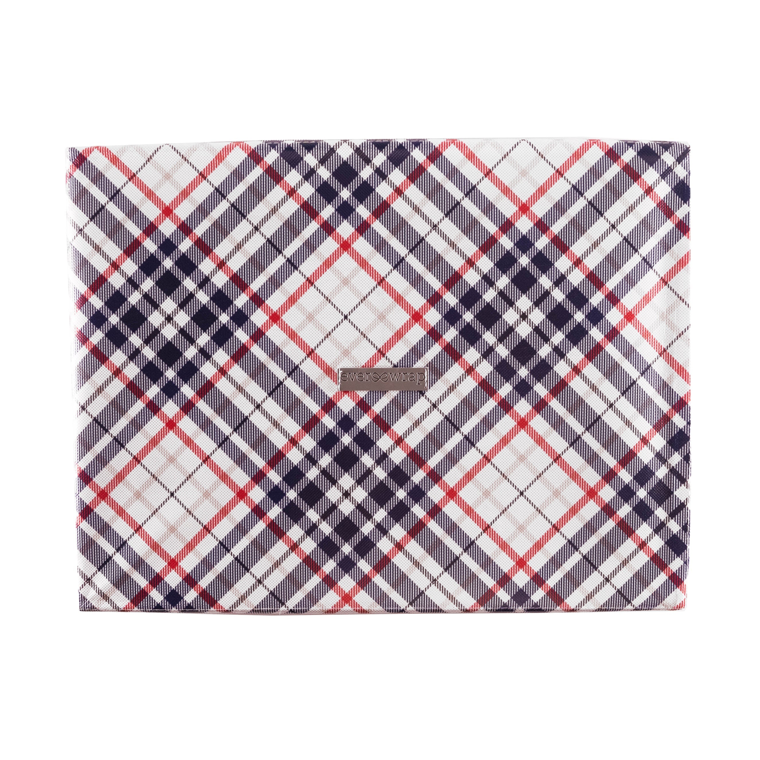 Everbox: Large Blue Plaid Collapsible Gift Box With Blue Satin Ribbon