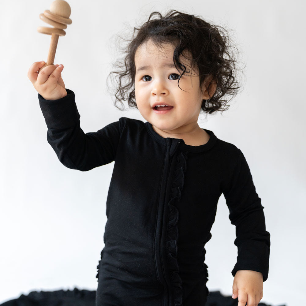 Allie Black Bamboo Ruffle Convertible Footie (2t-4t)