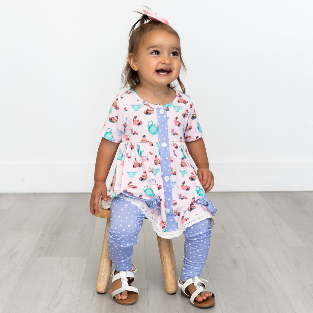 Lillian's Garden Tea Party Short Sleeve Peplum + Legging Set
