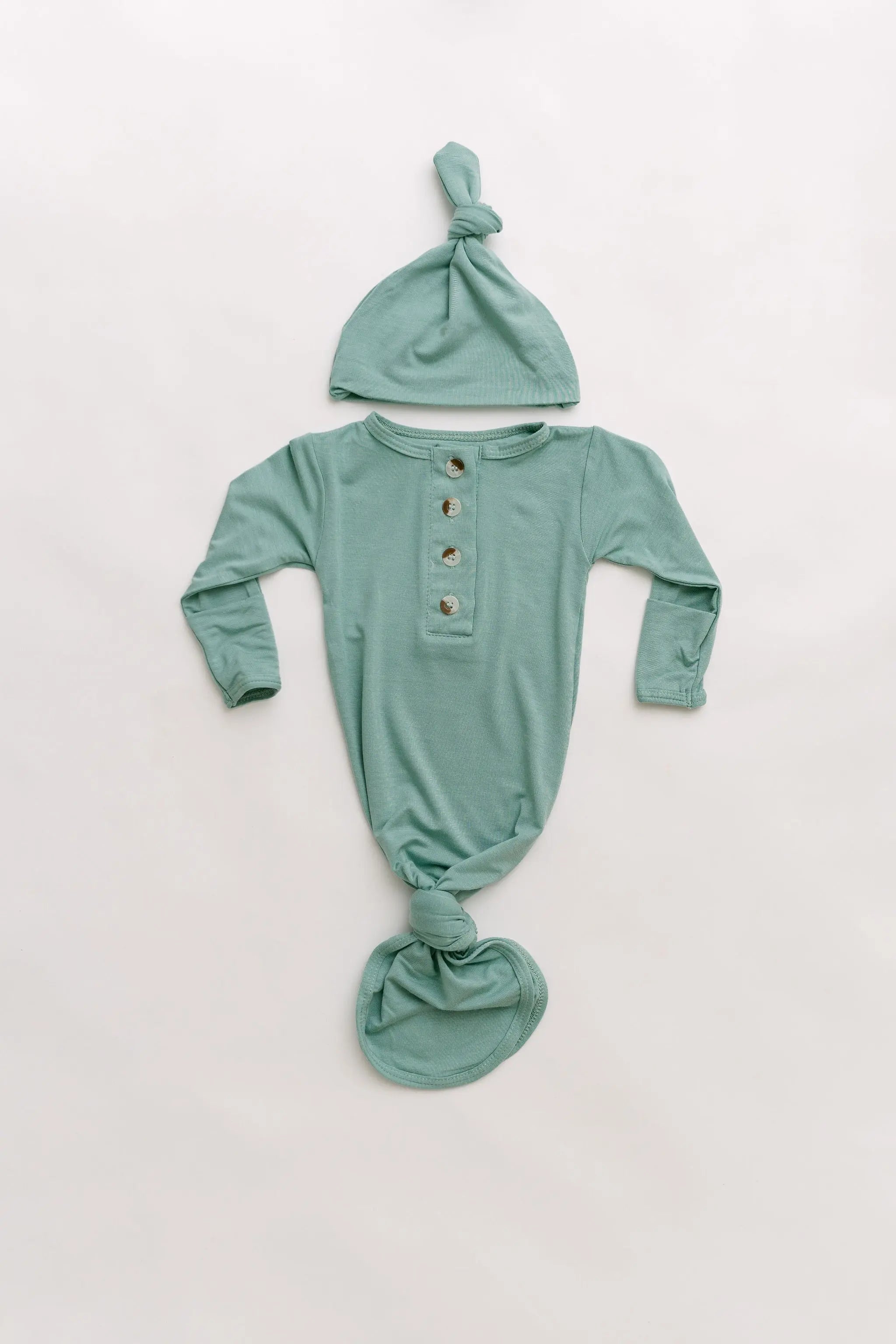 Knotted Baby Gown & Hat Set - Mint (newborn-3 Months)