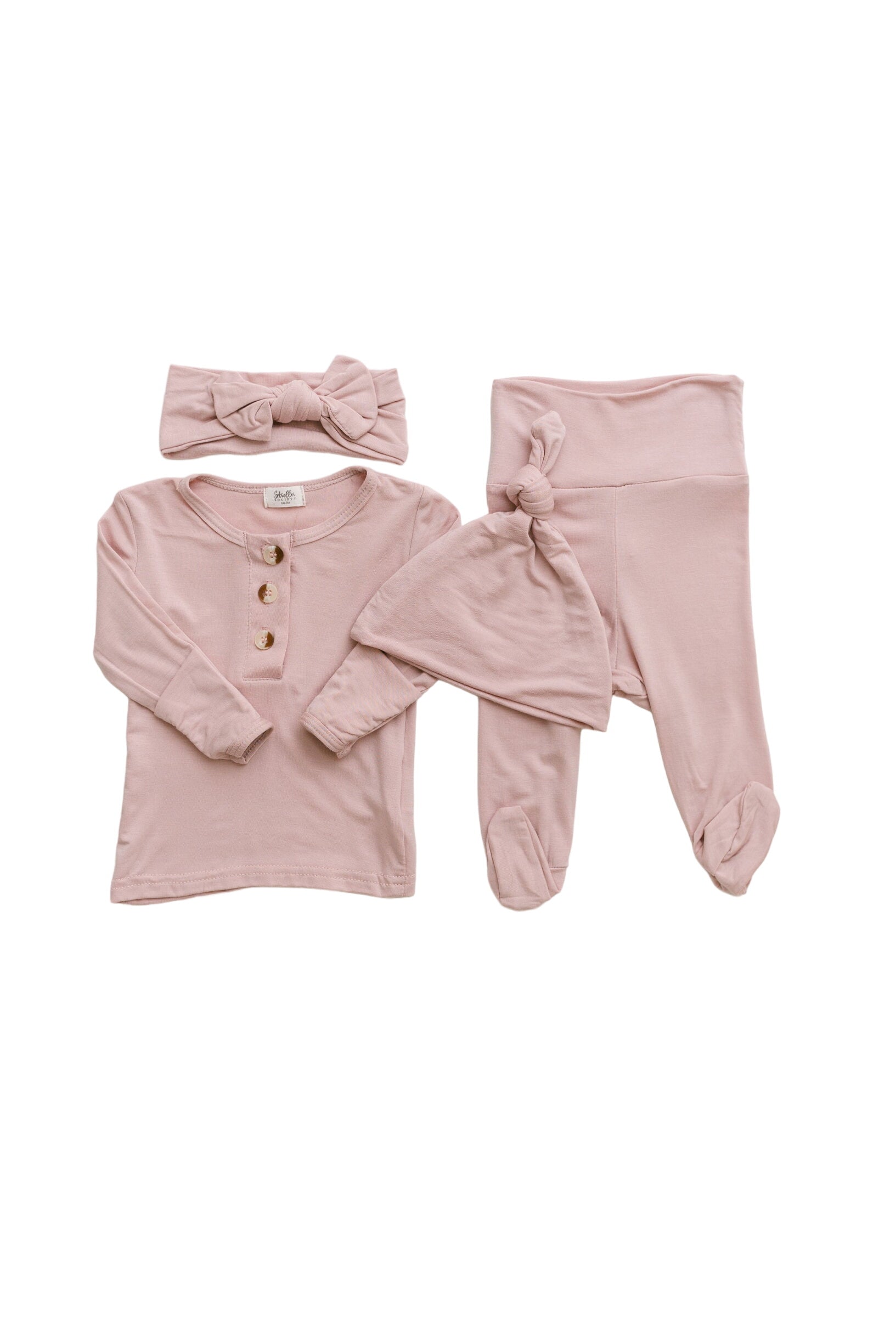 Top And Bottom Outfit, Hat And Headband Set (newborn - 12 Months) - Dusty Rose