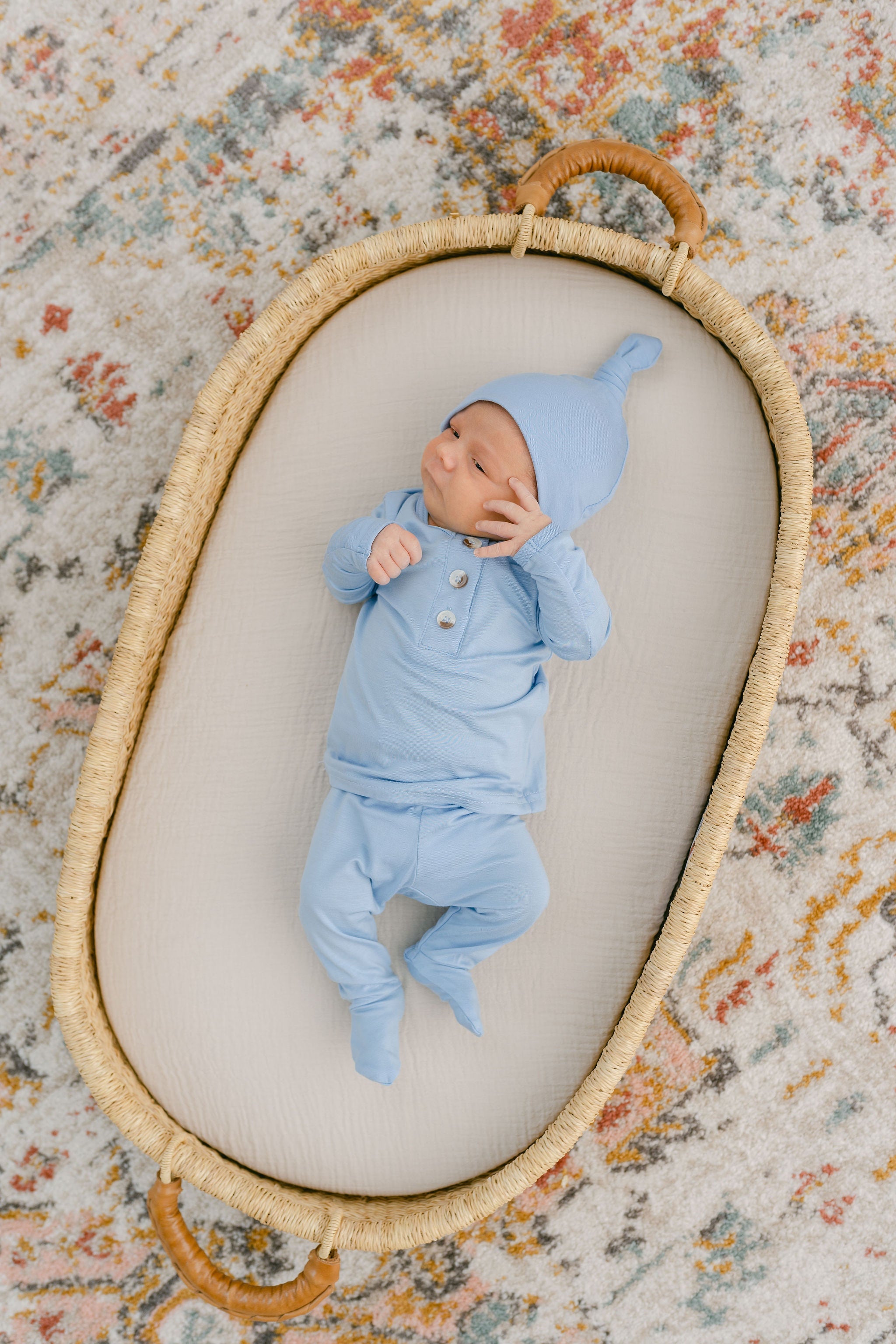 Top And Bottom Outfit And Hat Set - (newborn-3 Months) Baby Blue