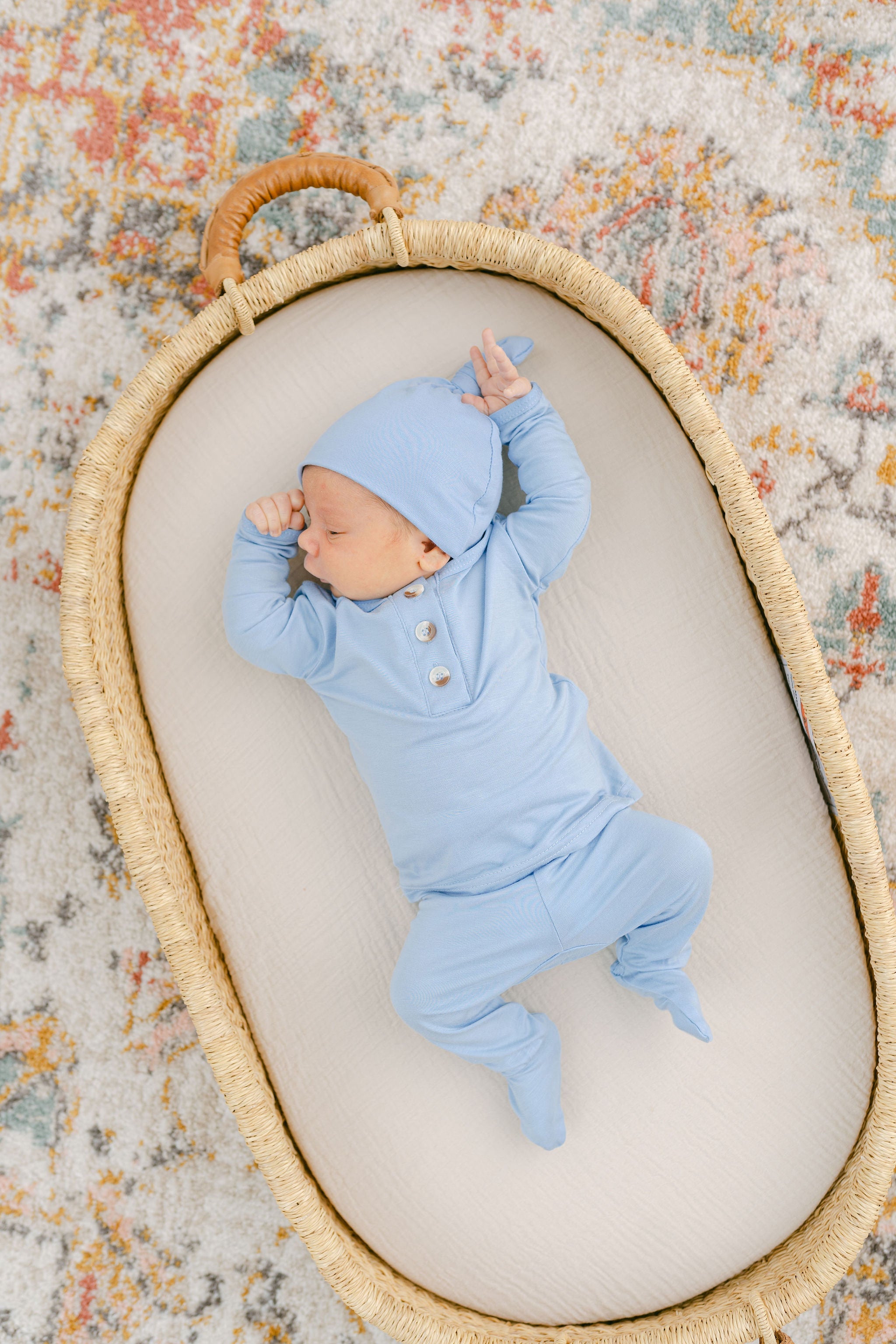 Top And Bottom Outfit And Hat Set - (newborn-3 Months) Baby Blue