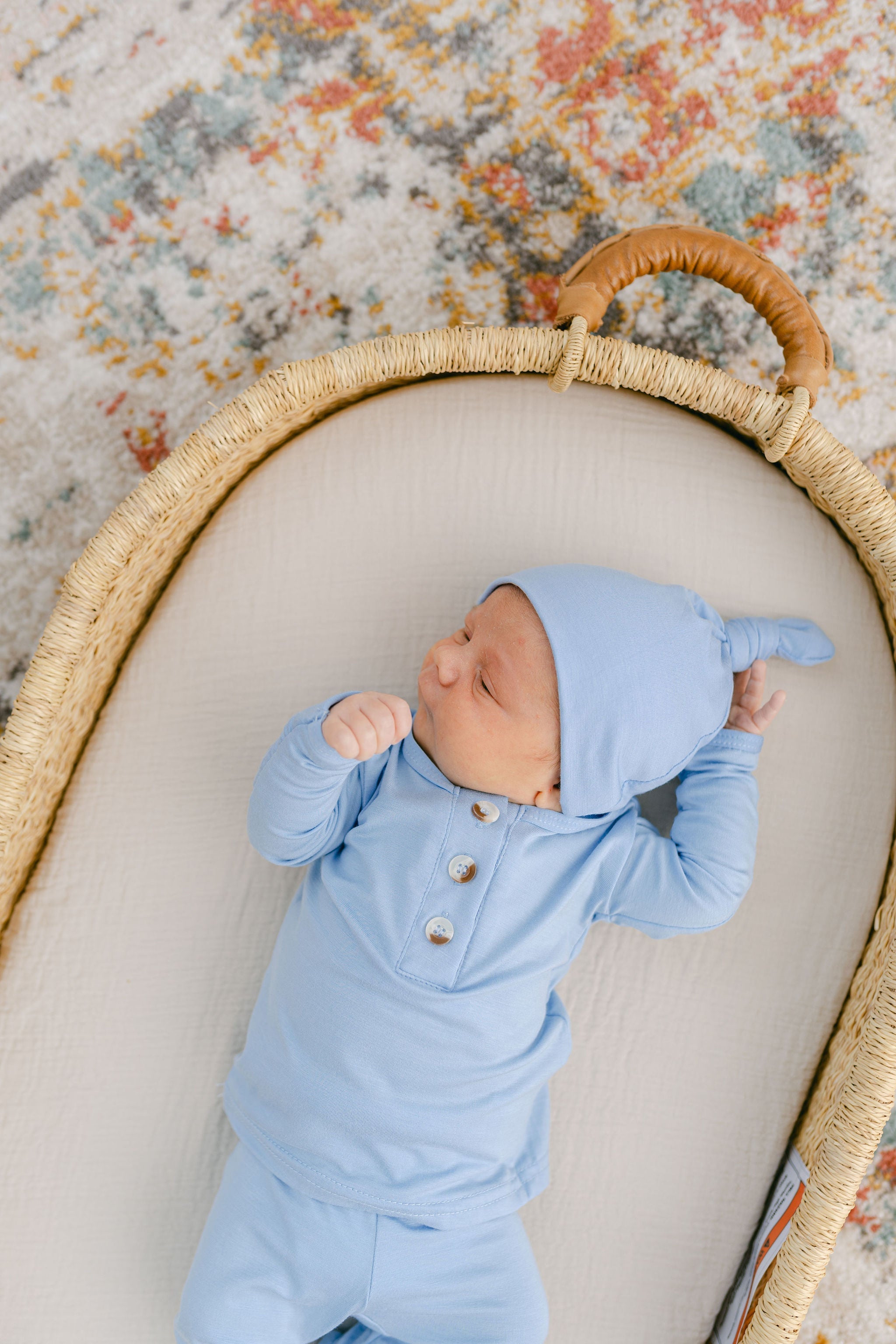 Top And Bottom Outfit And Hat Set - (newborn-3 Months) Baby Blue