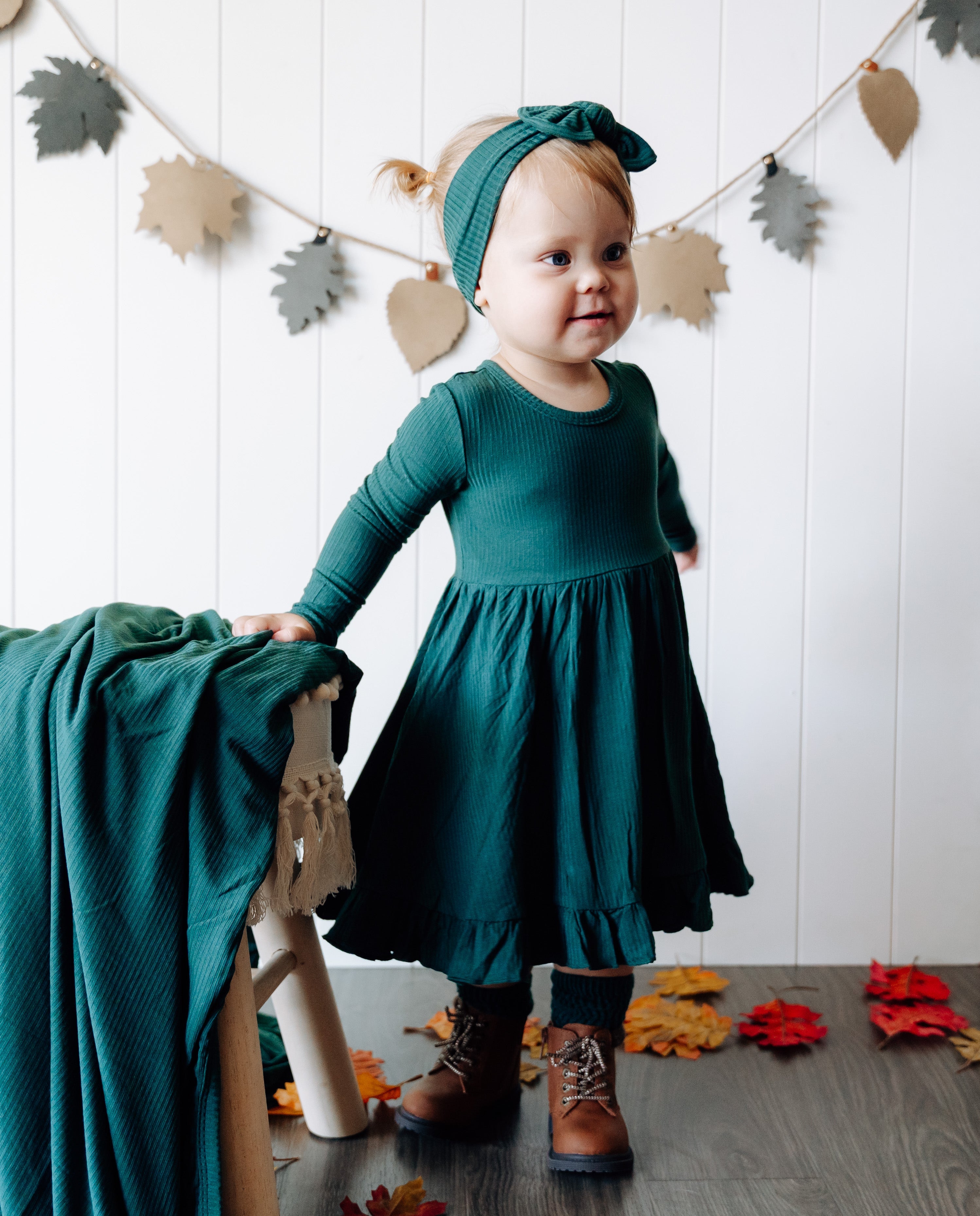 Evergreen Rib Dream Ruffle Dress