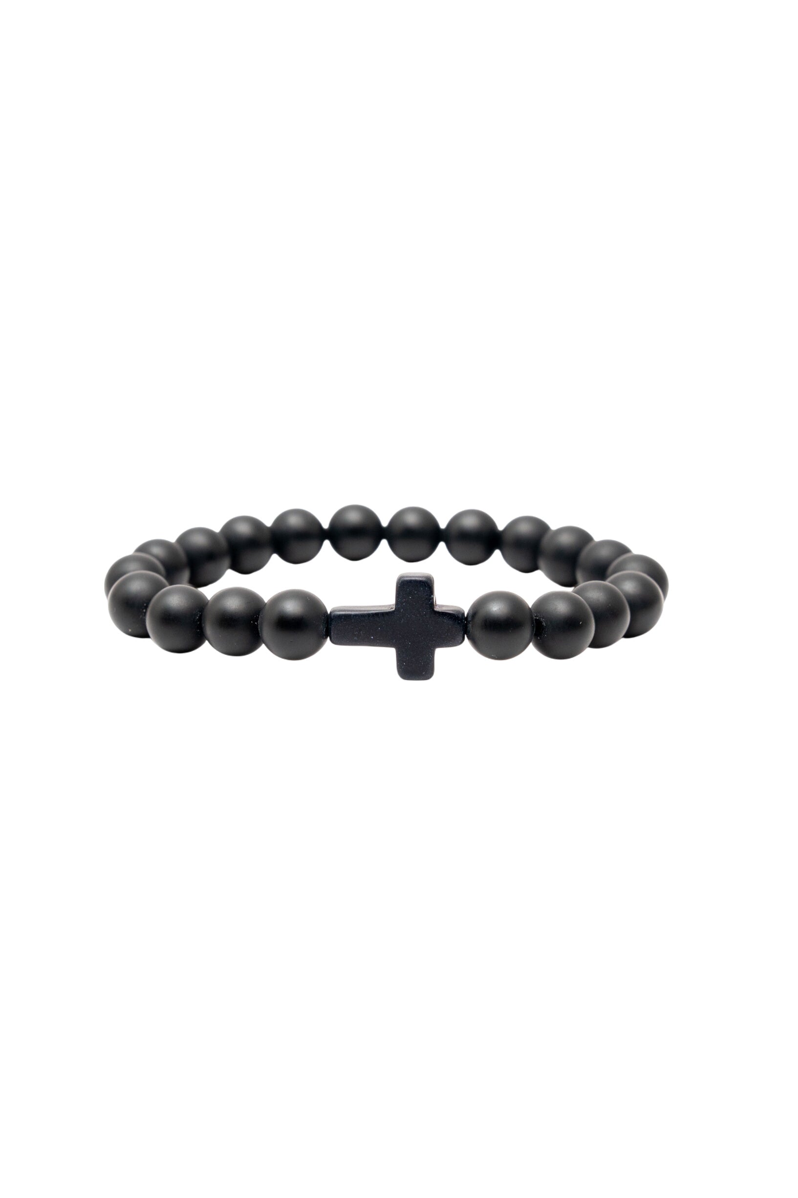 Black Matte Large Stone Cross Bracelet