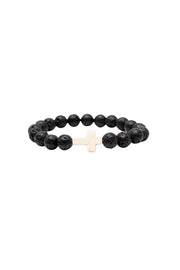 Black Textured Large Stone Cross Bracelet