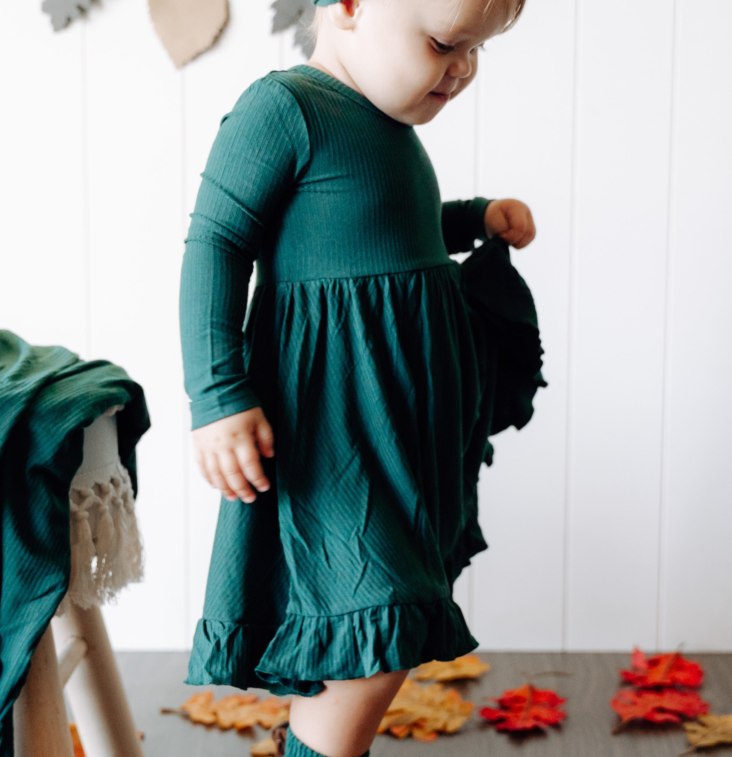 Evergreen Rib Dream Ruffle Dress