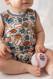 Blue Baseball Shorty Tank Romper