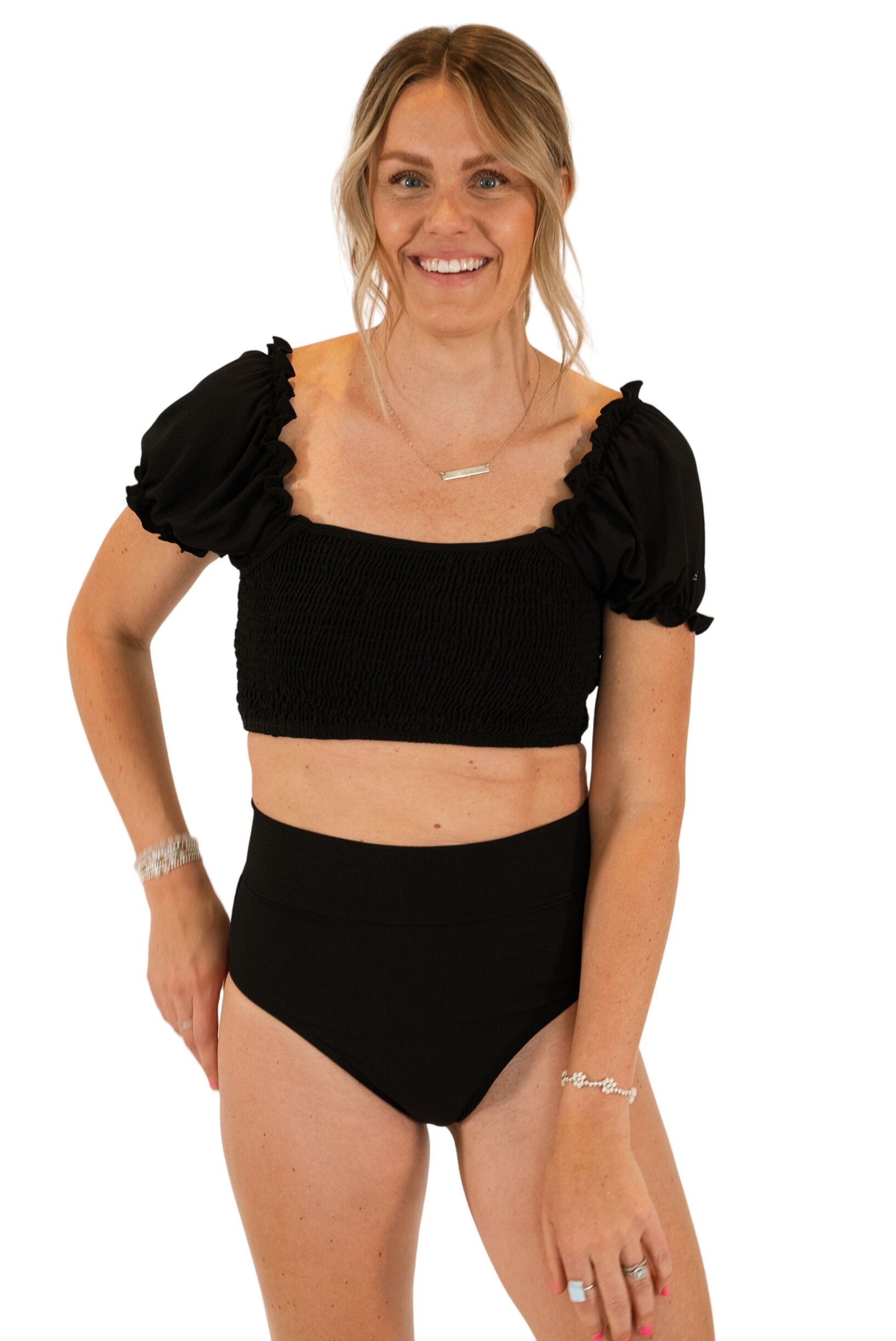 Women's Sleeved Bikini | Black Ribbed