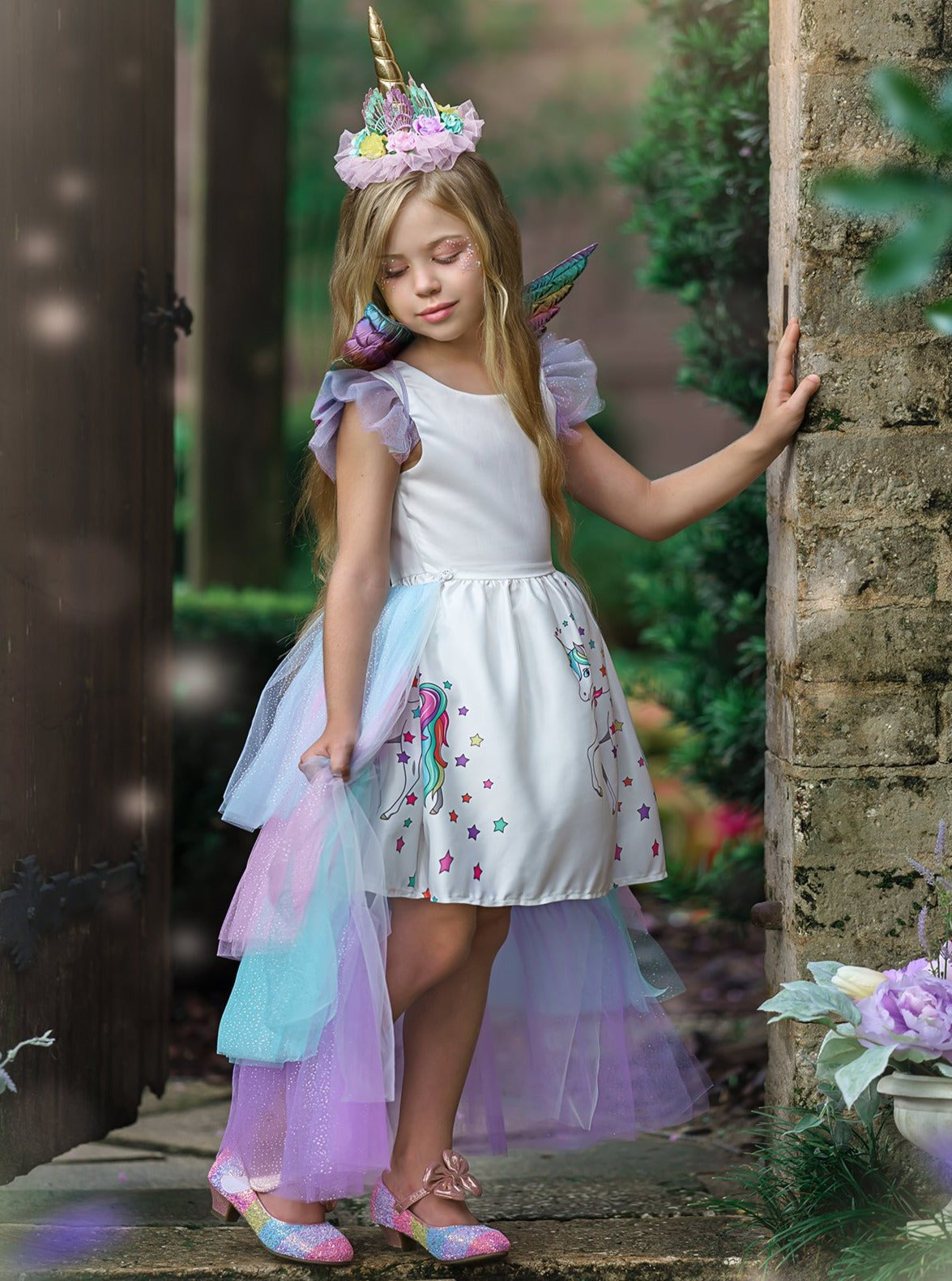 Girls Unicorn Princess Tulle Costume Dress