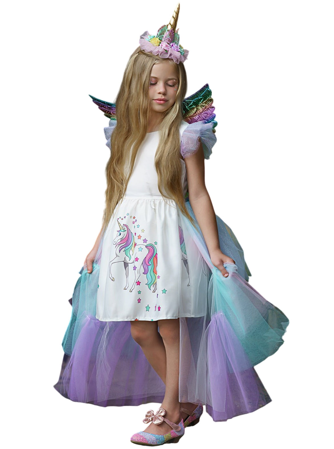 Girls Unicorn Princess Tulle Costume Dress