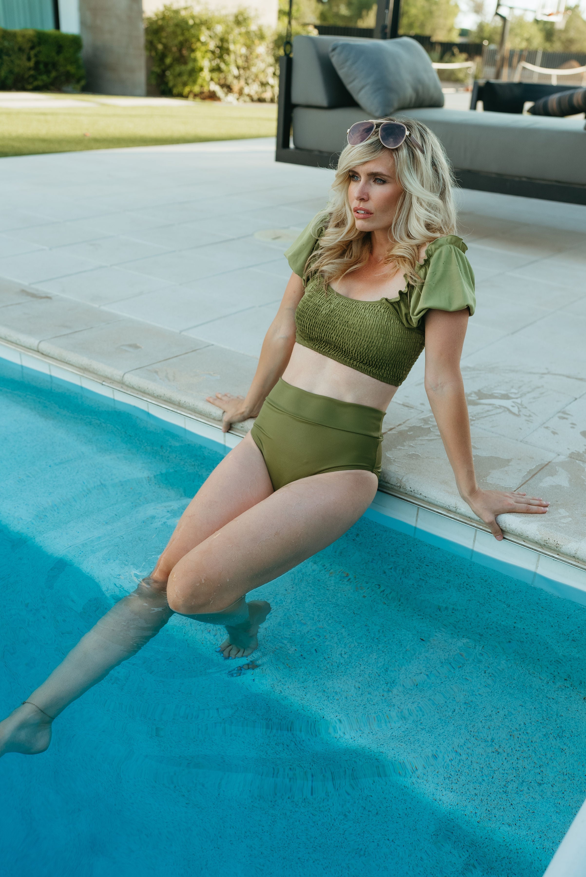 Women's Sleeved Bikini | Green Ribbed