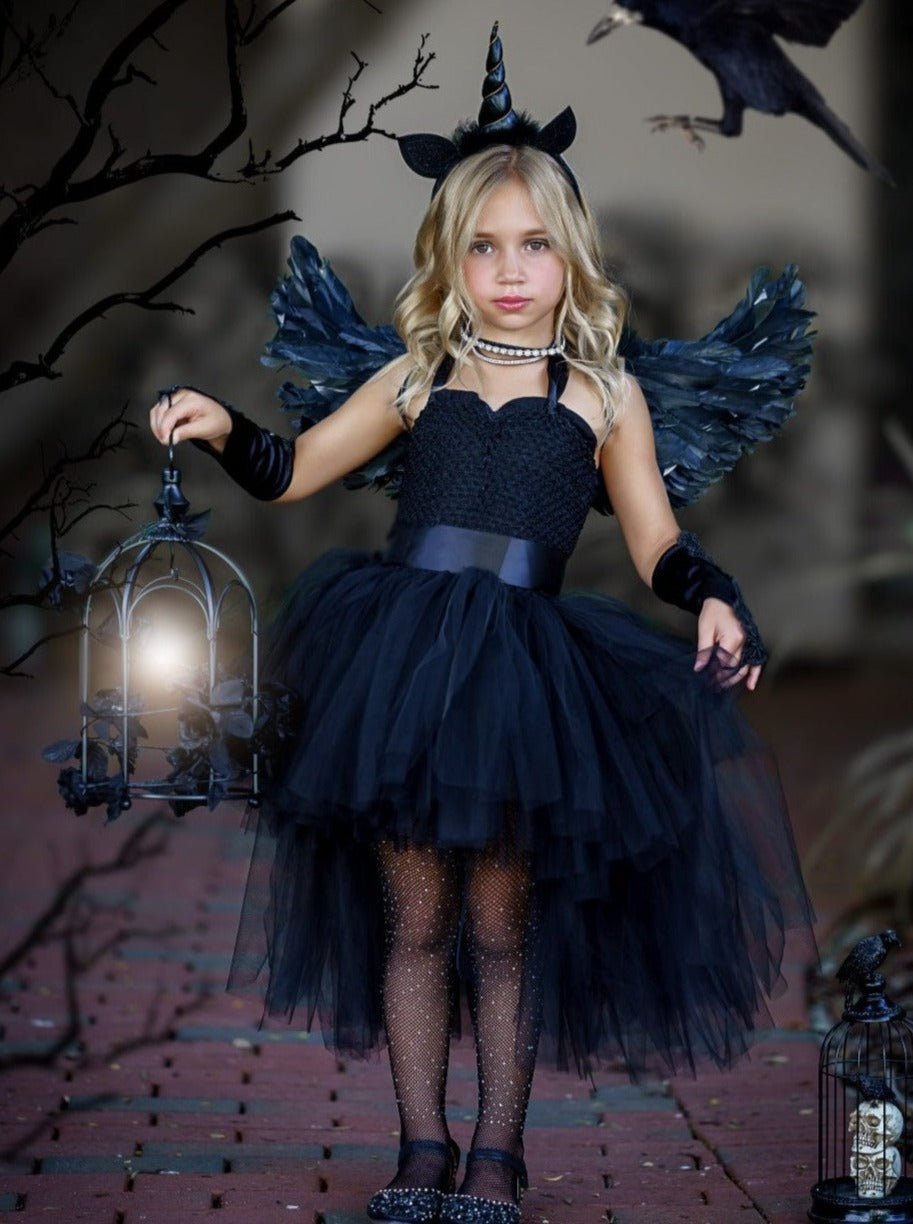 Girls Dark Black Unicorn Tutu Costume Dress