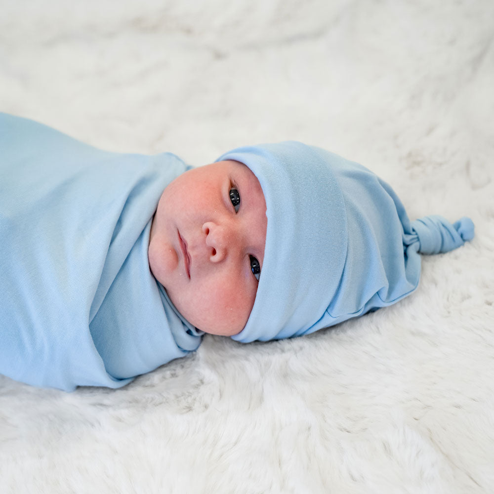 Light Blue Swaddle + Hat Set