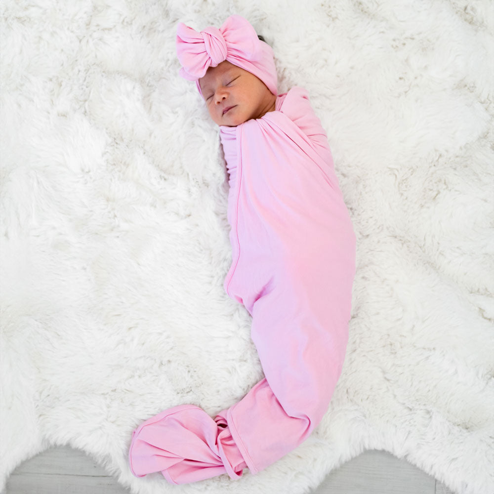 Light Pink Swaddle + Bow Set