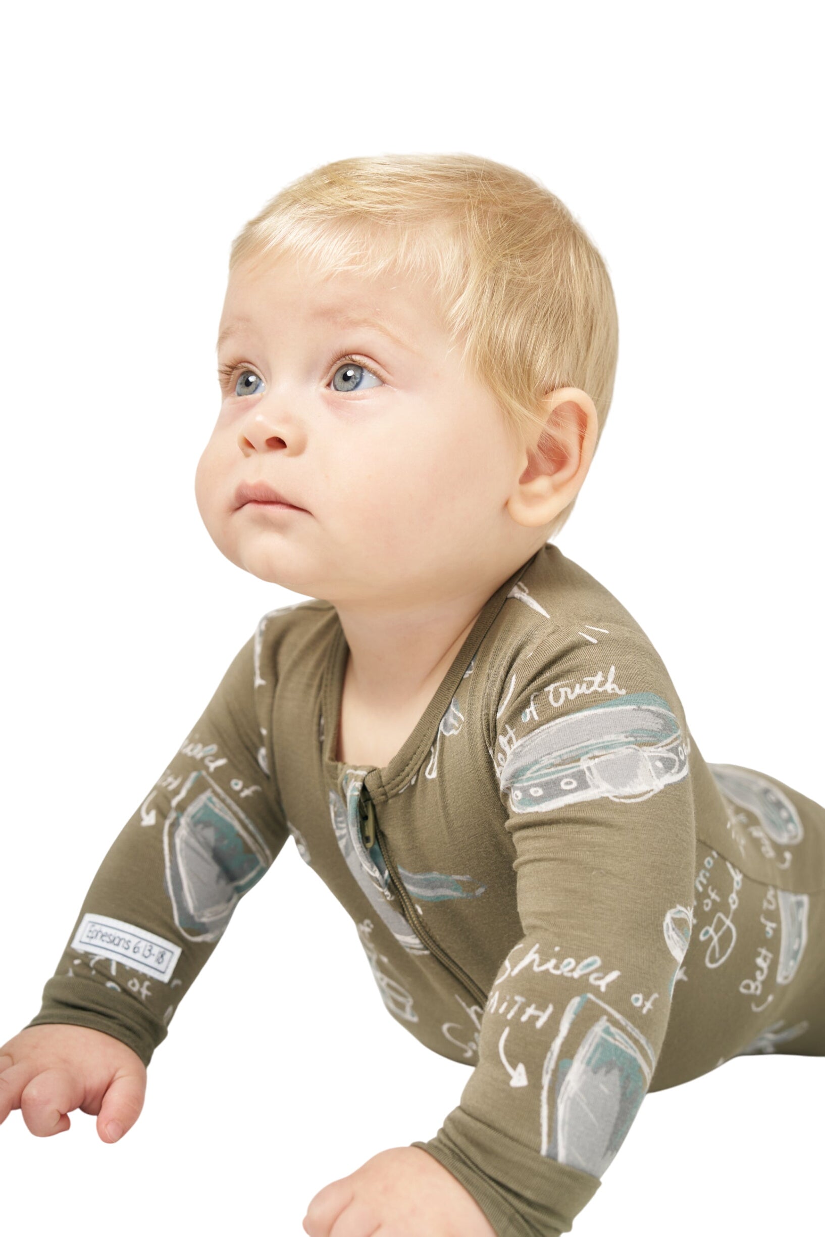 Armor Of God Green Pj Footed Onesie Bamboo