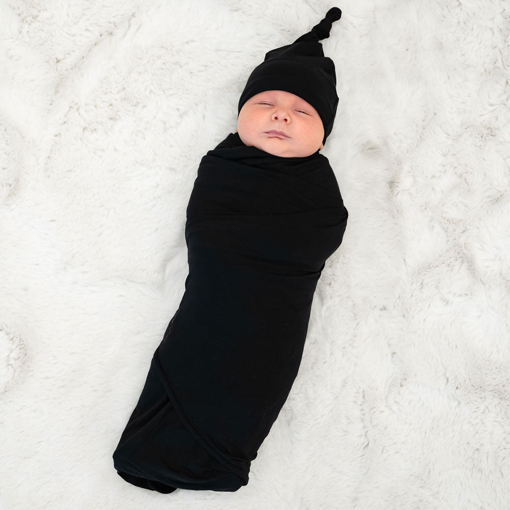 Black Swaddle + Hat Set