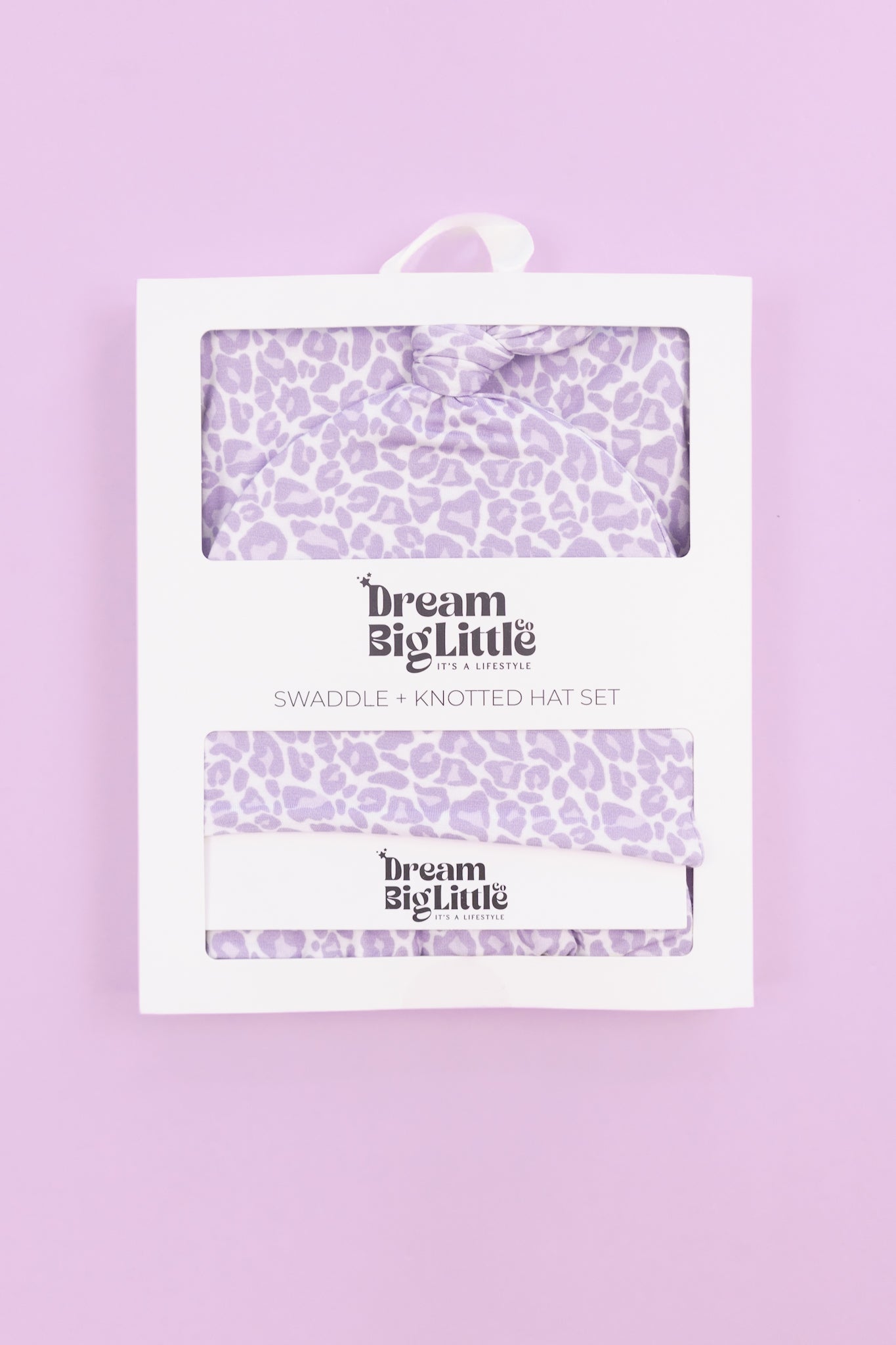 Lavender Leopard Dream Swaddle & Beanie