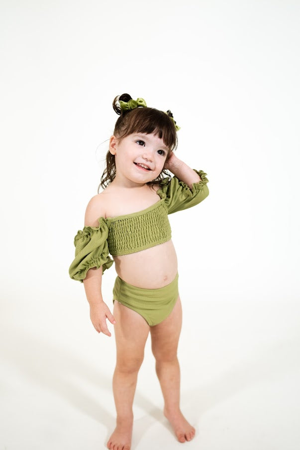 Girl's Sleeved Bikini | Ribbed Green