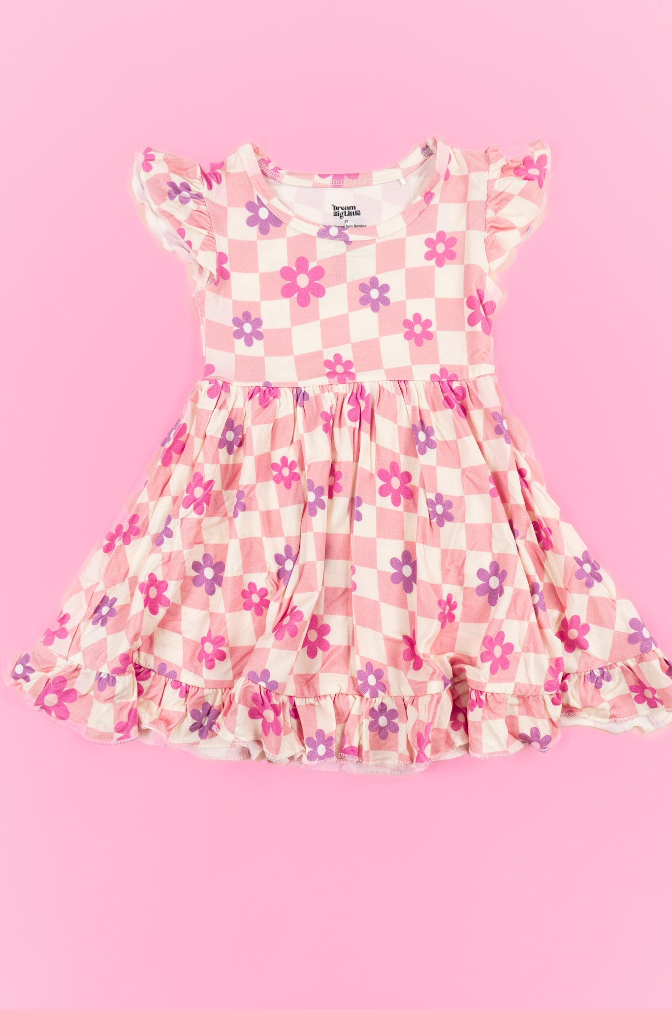 Wavey Daisy Checkers Dream Ruffle Dress