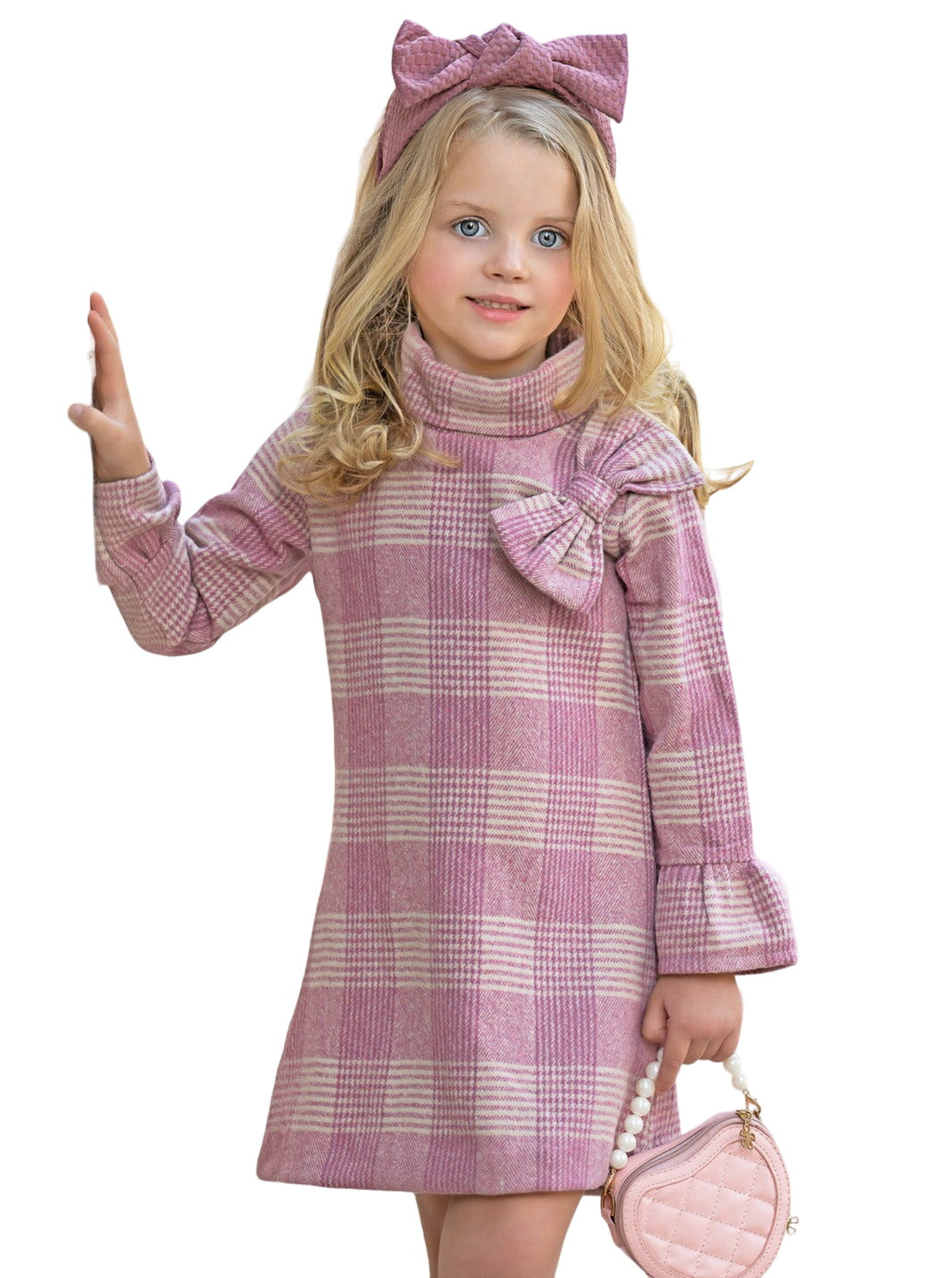 Pretty Pink Tartan Plaid Long Sleeve Shift Dress