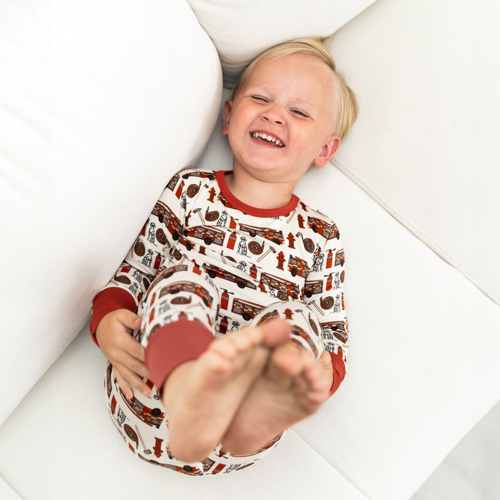 Alcaous Fire Trucks Bamboo 2-piece Long Sleeve Set