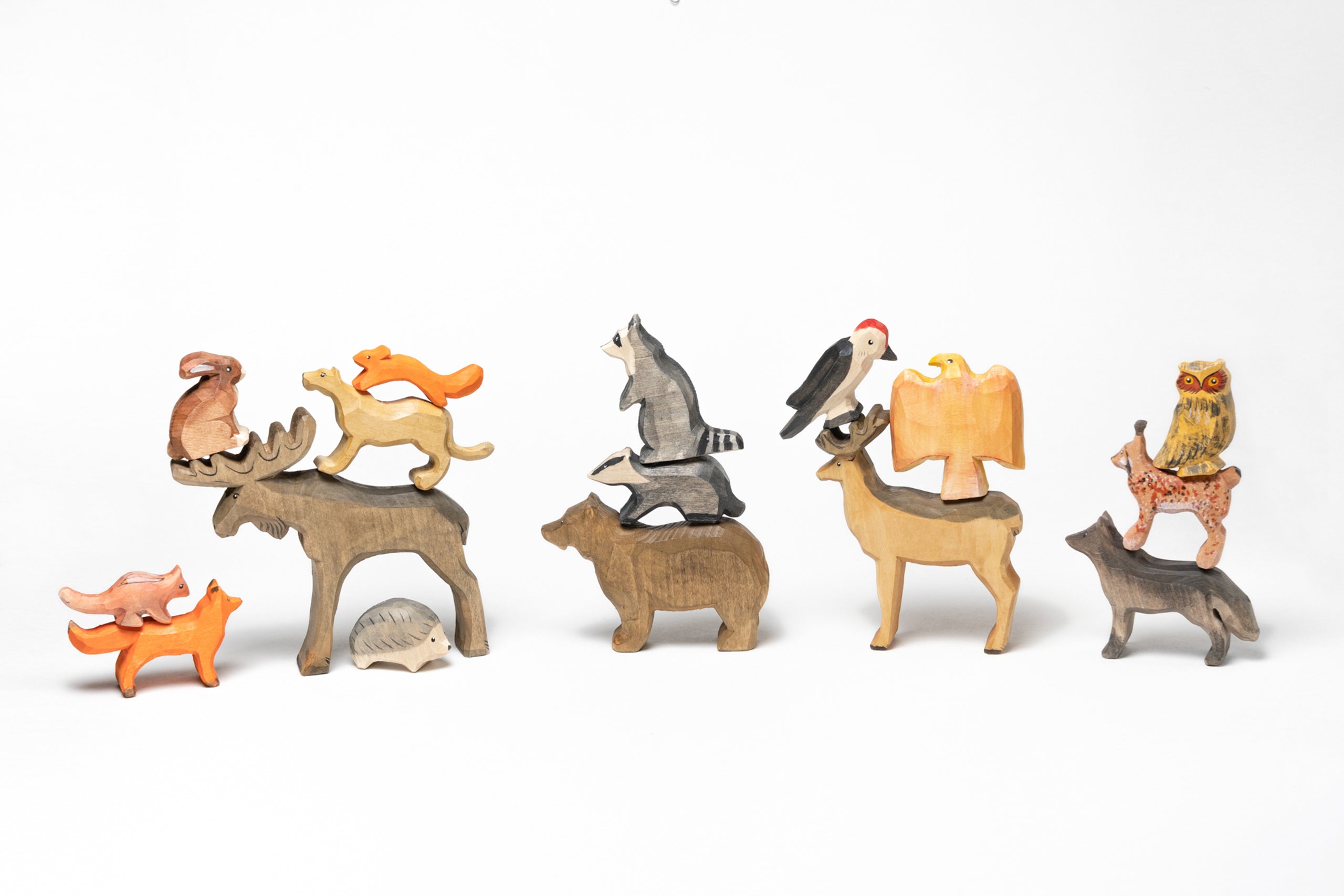 Hand Carved Wooden Forest Animals - Set Of 17
