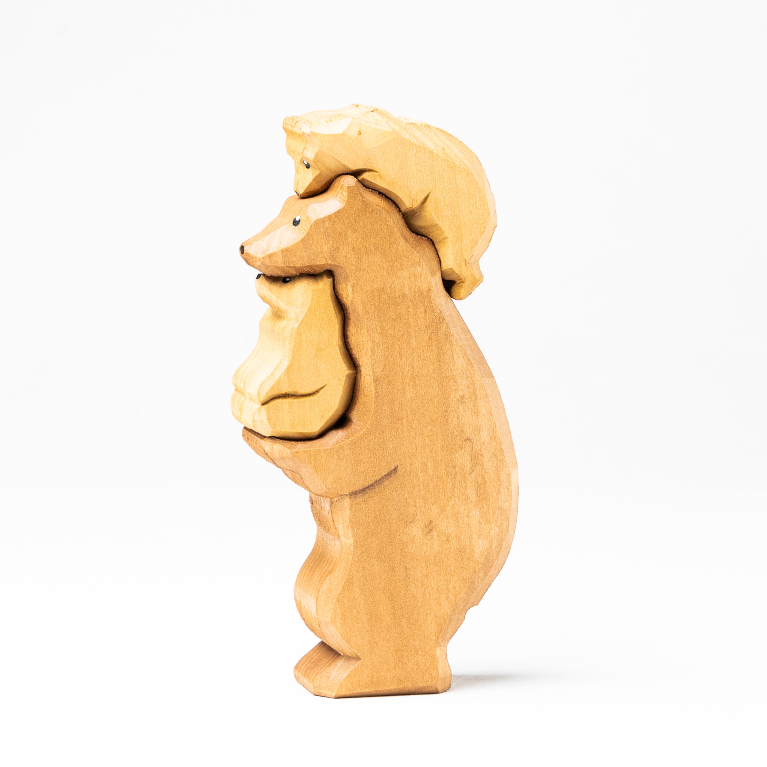 Wooden Brown Bear With Cubs