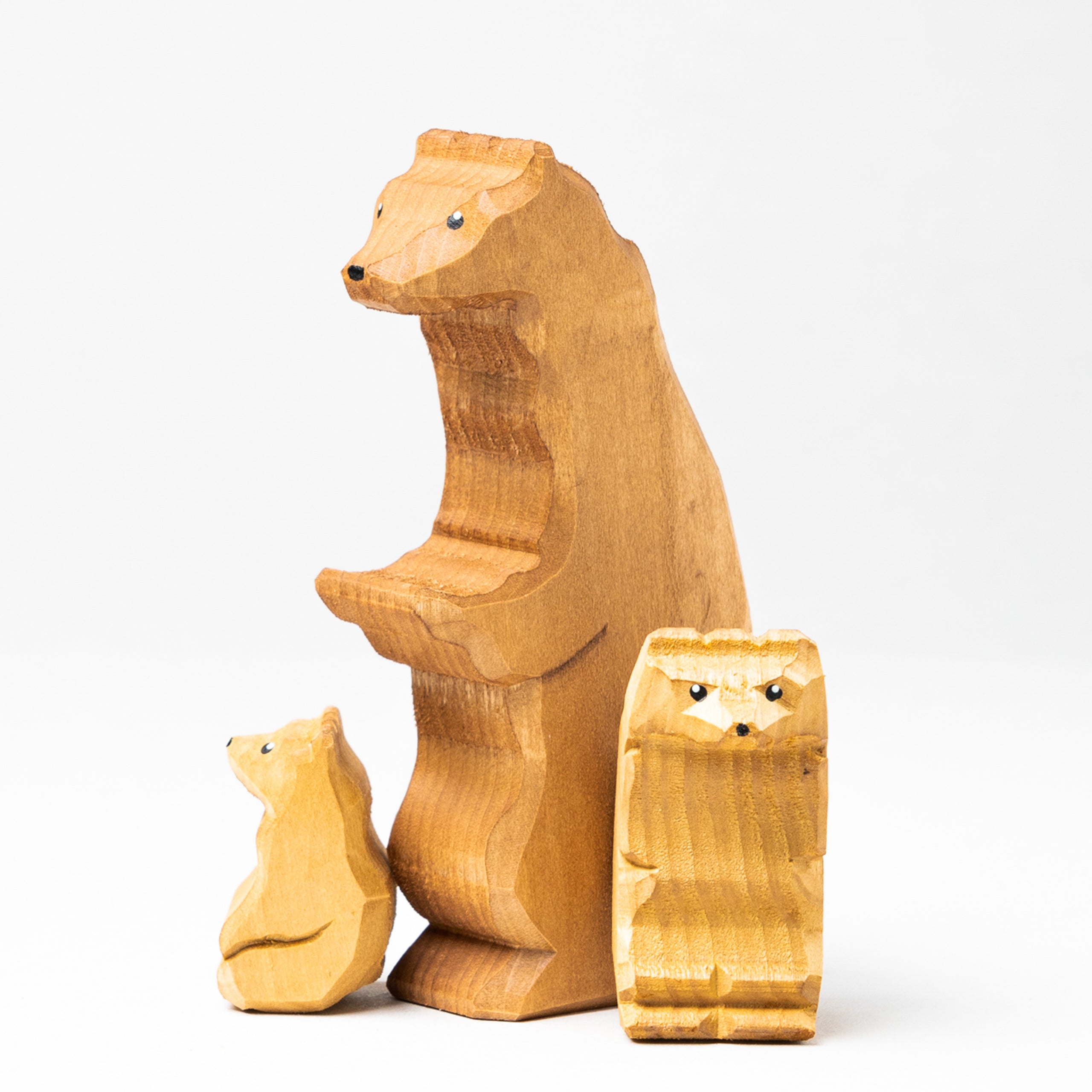 Wooden Brown Bear With Cubs