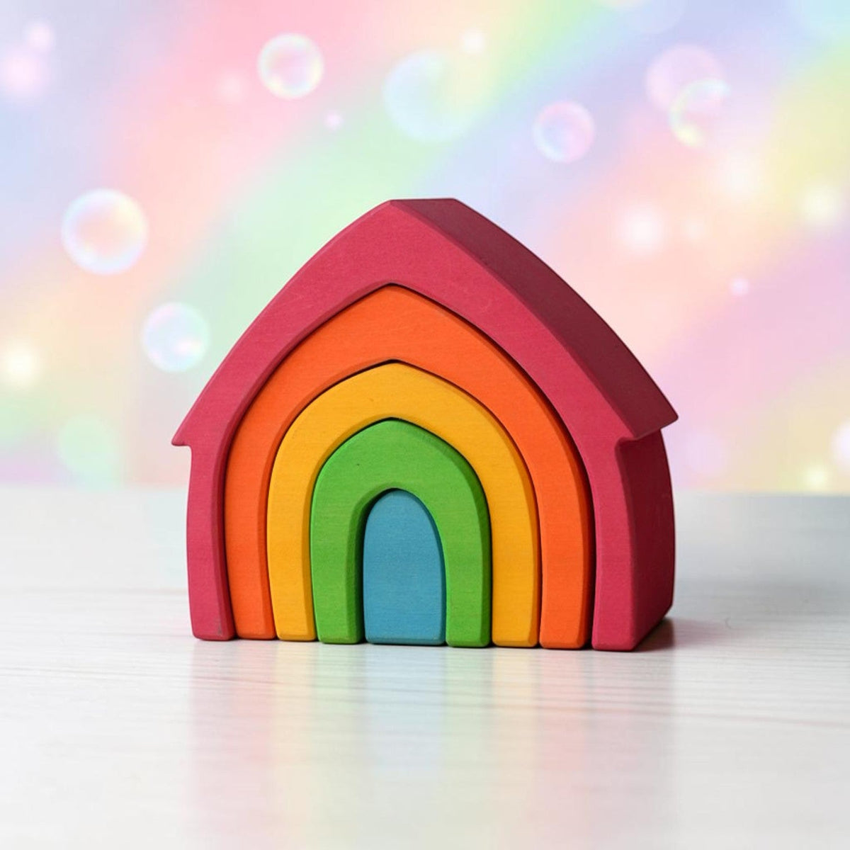 5 Pcs Stained Rainbow Wooden Stacking House