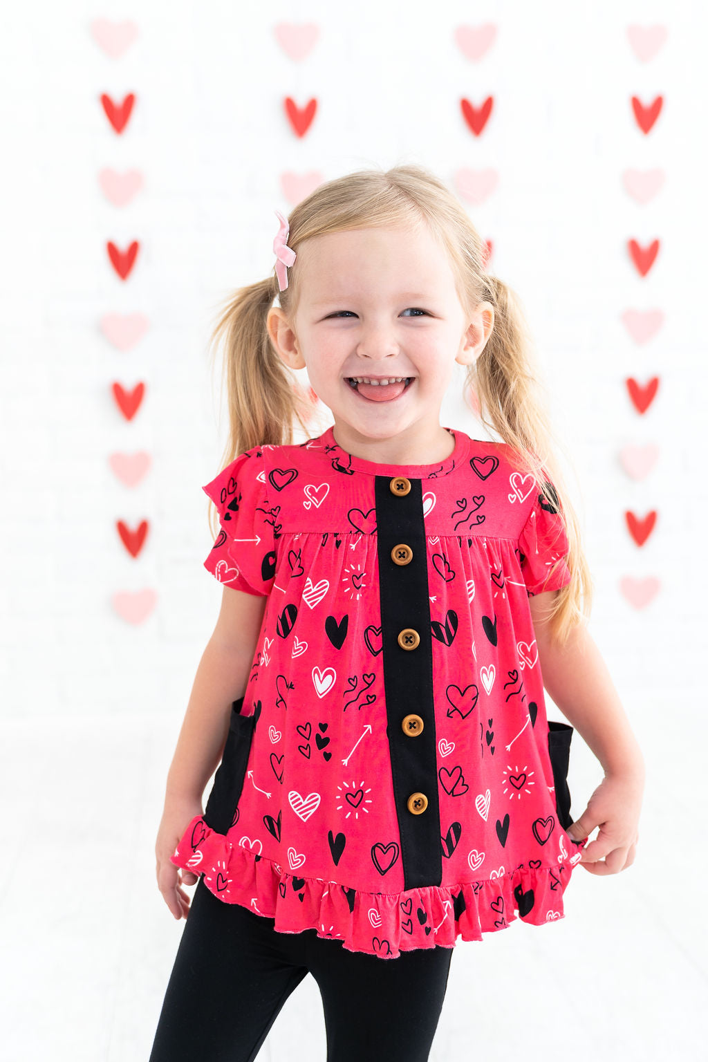 Heart Doodles Pink Bamboo Short Sleeve Peplum + Legging Set