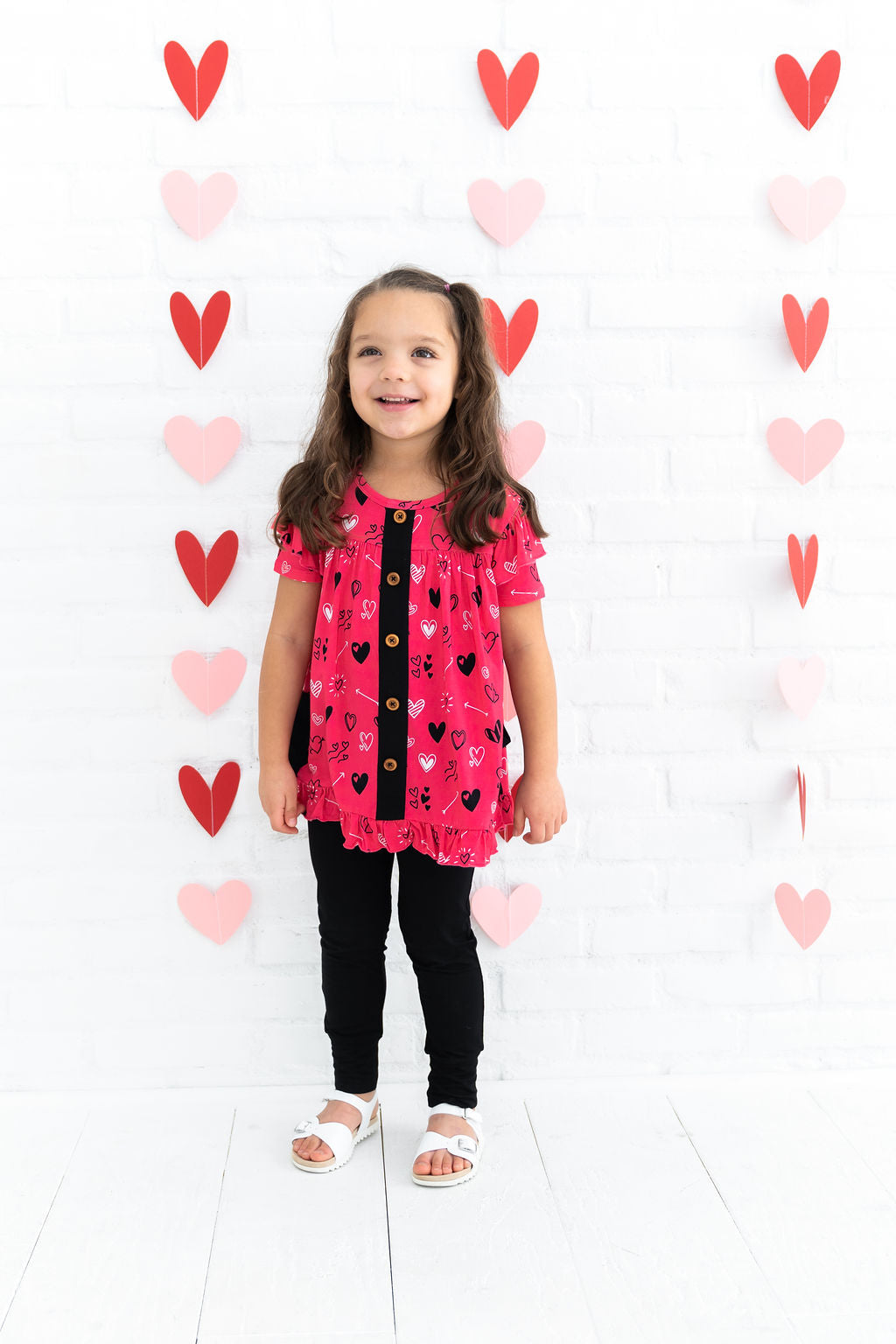 Heart Doodles Pink Bamboo Short Sleeve Peplum + Legging Set