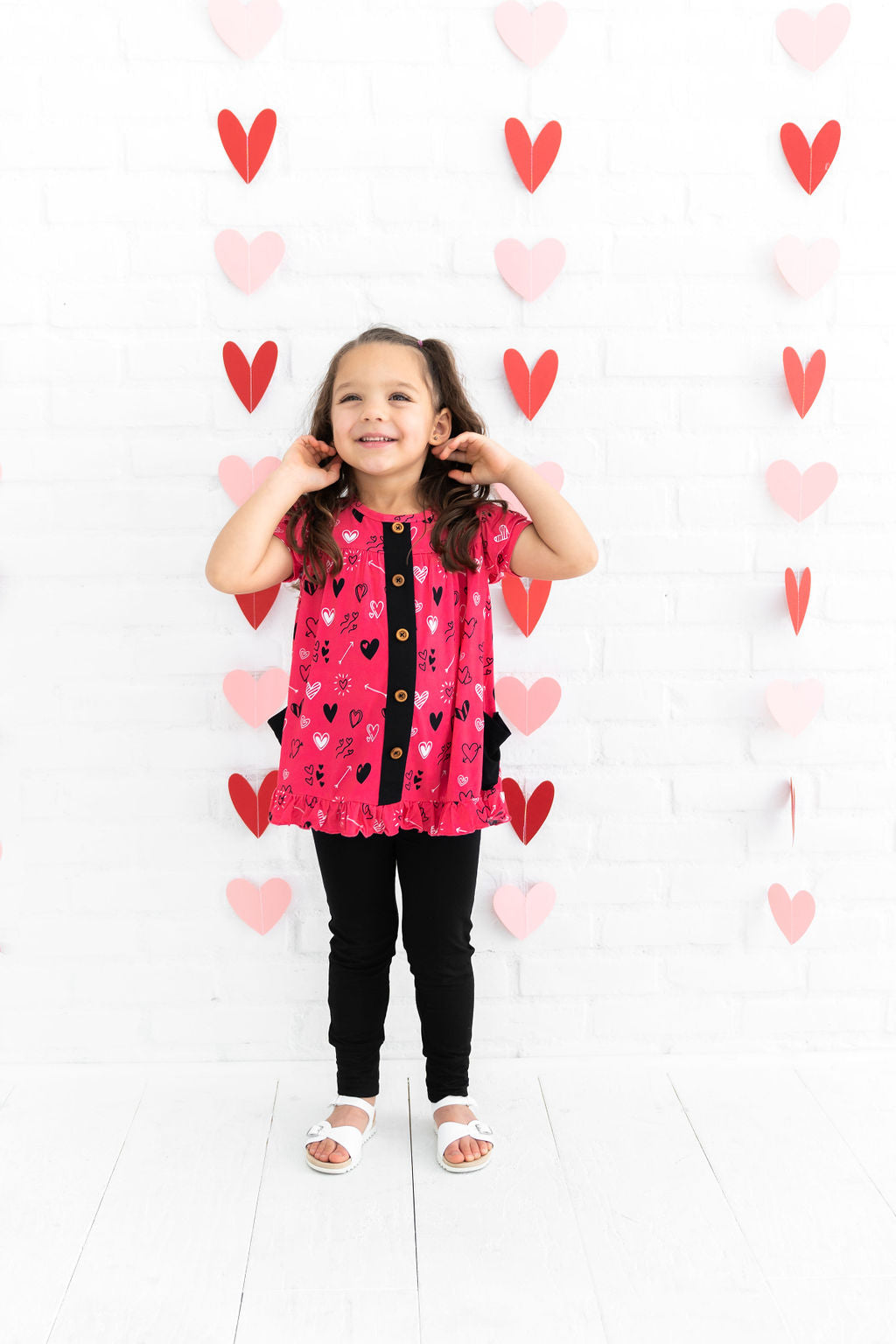 Heart Doodles Pink Bamboo Short Sleeve Peplum + Legging Set