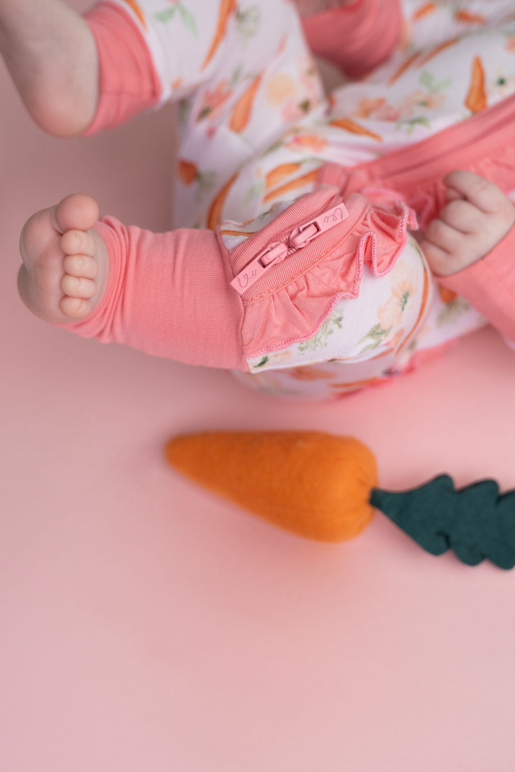 Lillian's Pink Easter Carrots Bamboo Ruffle Convertible Footie