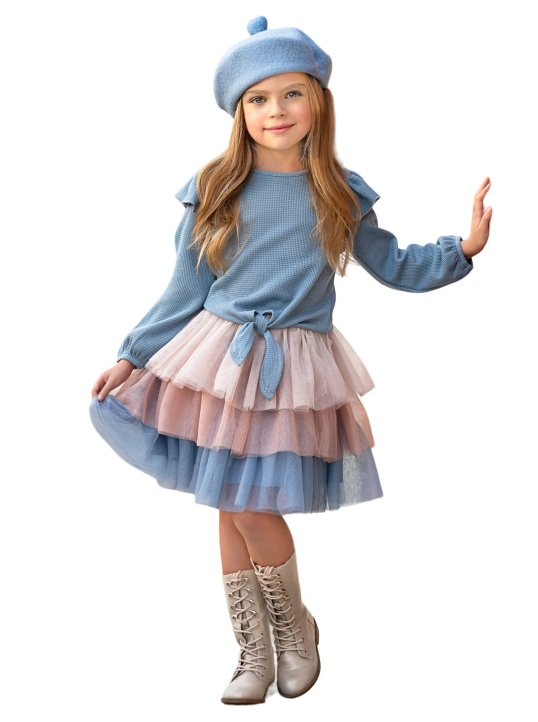 Blue Ruffle Top And Layered Tutu Skirt Set