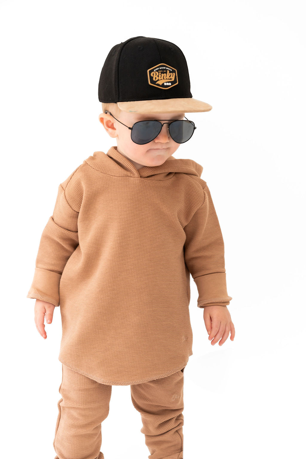 Umber Waffle Knit Hooded Pullover