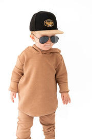 Umber Waffle Knit Hooded Pullover